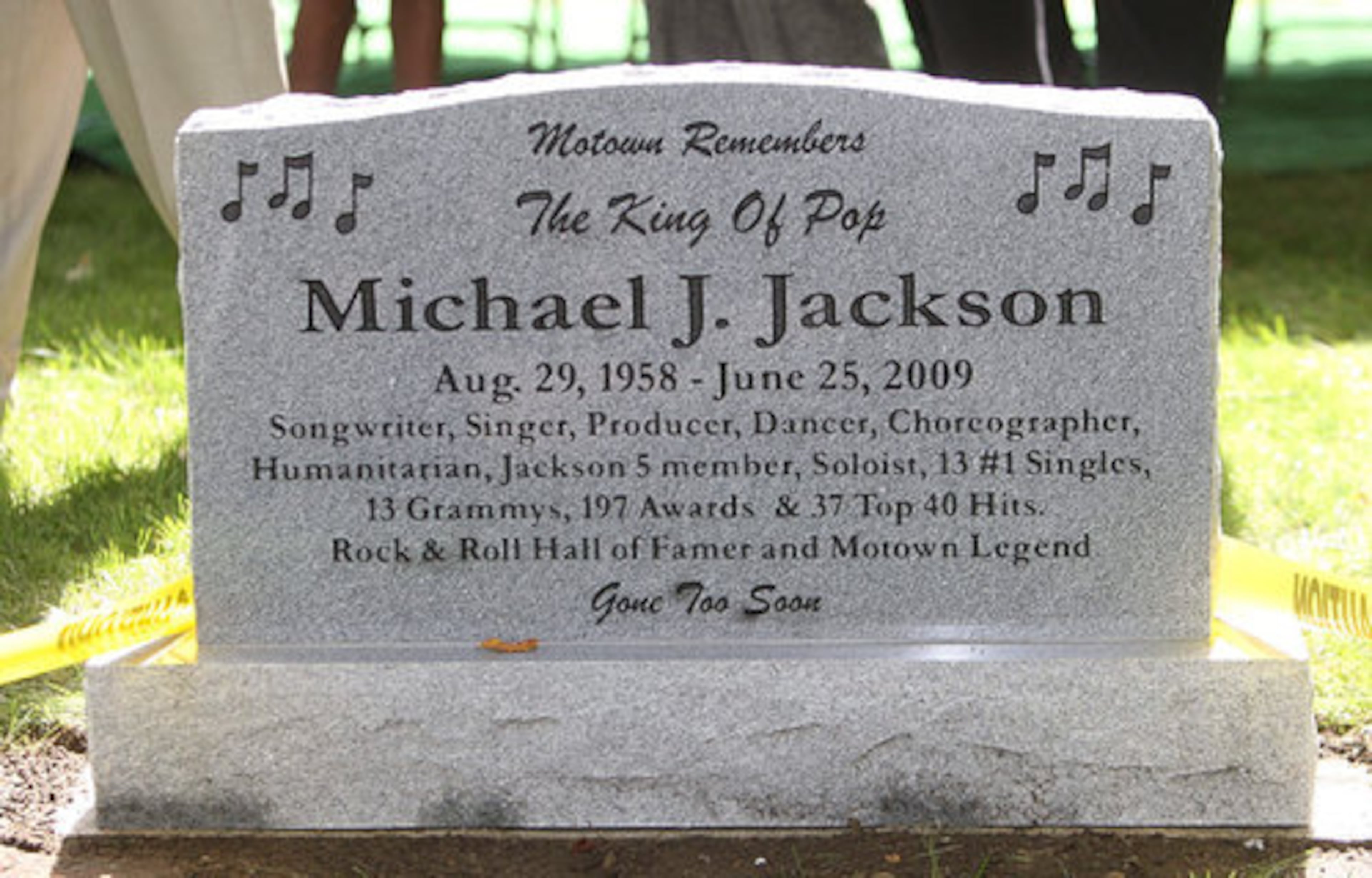 THE 'GRAVE' has a headstone, just like a real grave. But Jackson's body is not buried there; his family is still deciding where to bury him.