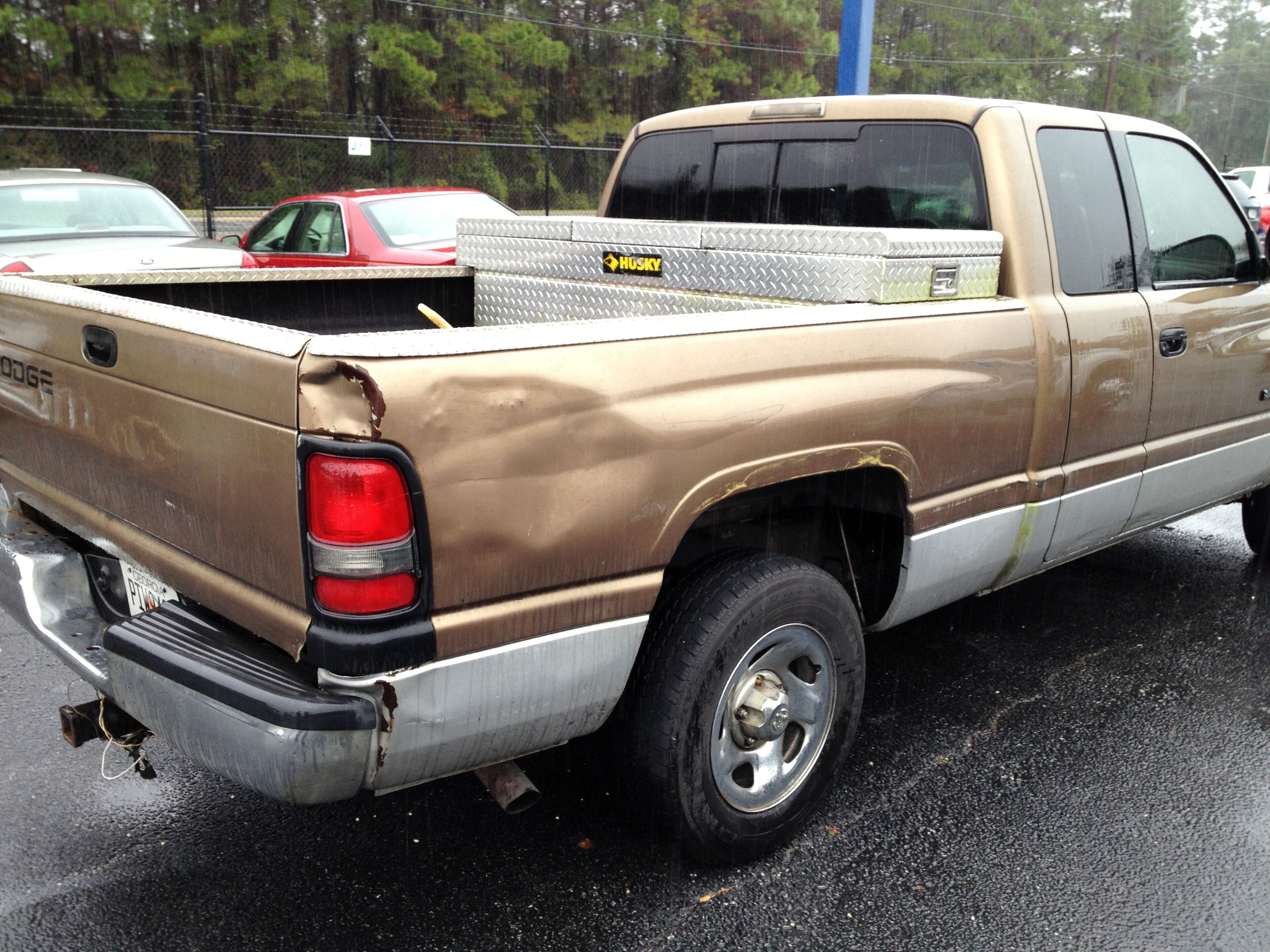 Among the items visible inside or in the bed of the truck fugitive Aubrey Lee Price was driving: a sleeping bag and camouflage jacket, axe handle, gas can, bucket, propane tank, jeans and a notebook. Authorities say Price was arrested driving the 2001 Dodge Ram pickup when he was arrested Tuesday, Dec. 31, 2013, in Brunswick, Ga. Photo taken Thursday, Jan. 2, 2014. J. Scott Trubey/STAFF