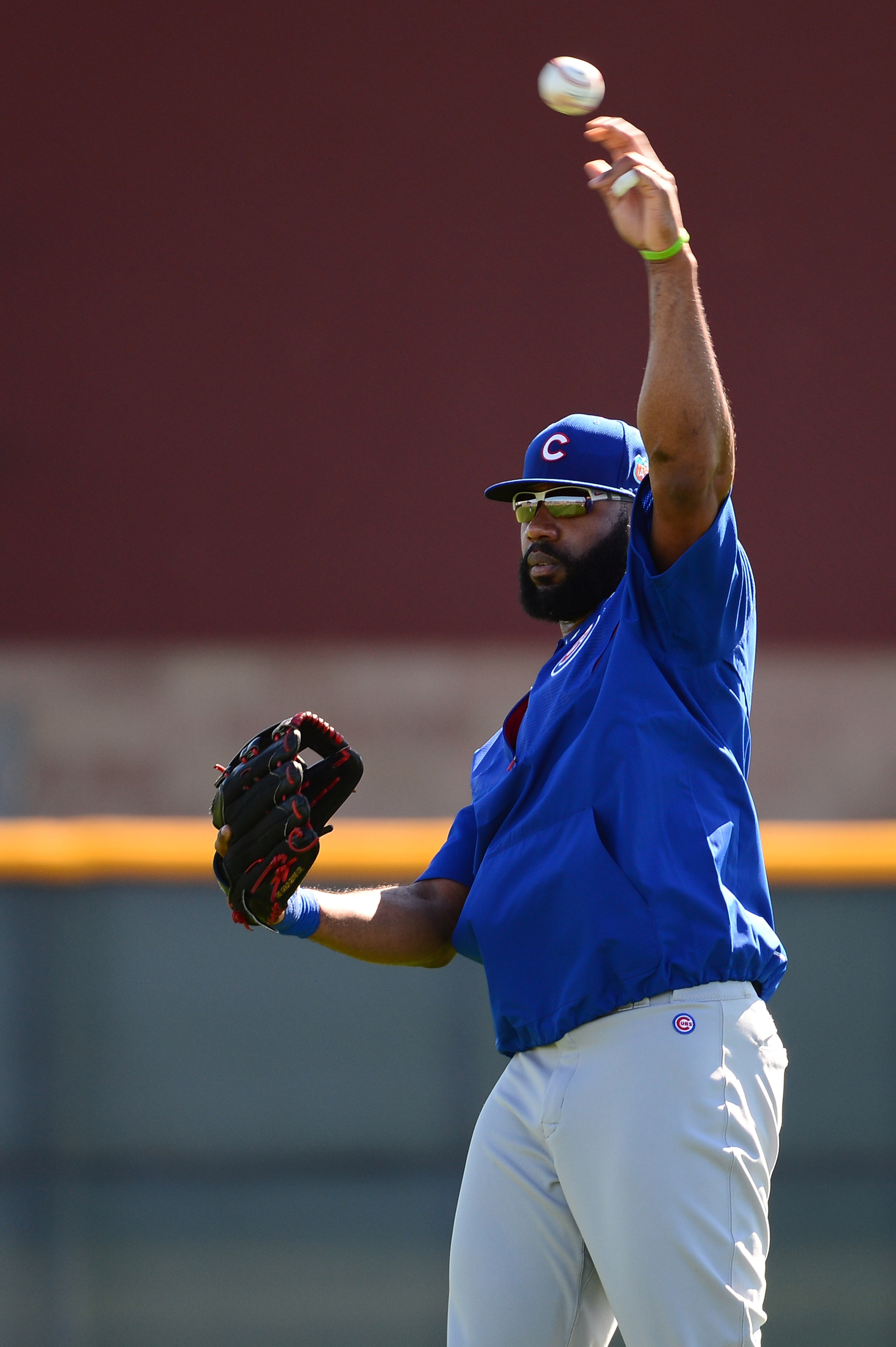 Outfielder Jason Heyward #22 of the Chicago Cubs warms up during a spring training workout at Surprise Stadium on February 24, 2016 in Mesa, Arizona. (Photo by Jennifer Stewart/Getty Images)