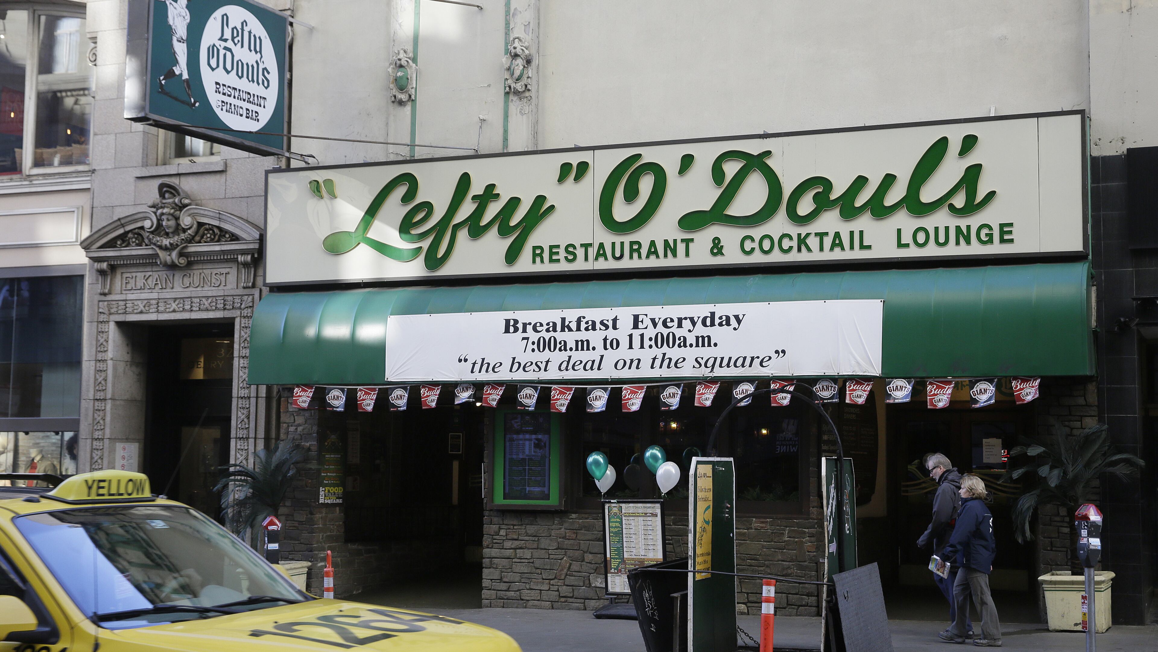This photo taken Friday, Jan. 13, 2017, shows Lefty O'Doul's restaurant and lounge near Union Square in San Francisco. The historic baseball memorabilia and piano bar beloved by locals and tourists is set to close this week after its lease expires. Lefty OâDoulâs may return to downtown Union Square, but it's unclear who will be in charge as the bar's longtime operator and building owner are fighting over ownership. The establishment's final day is Wednesday, Feb. 1. (AP Photo/Eric Risberg)