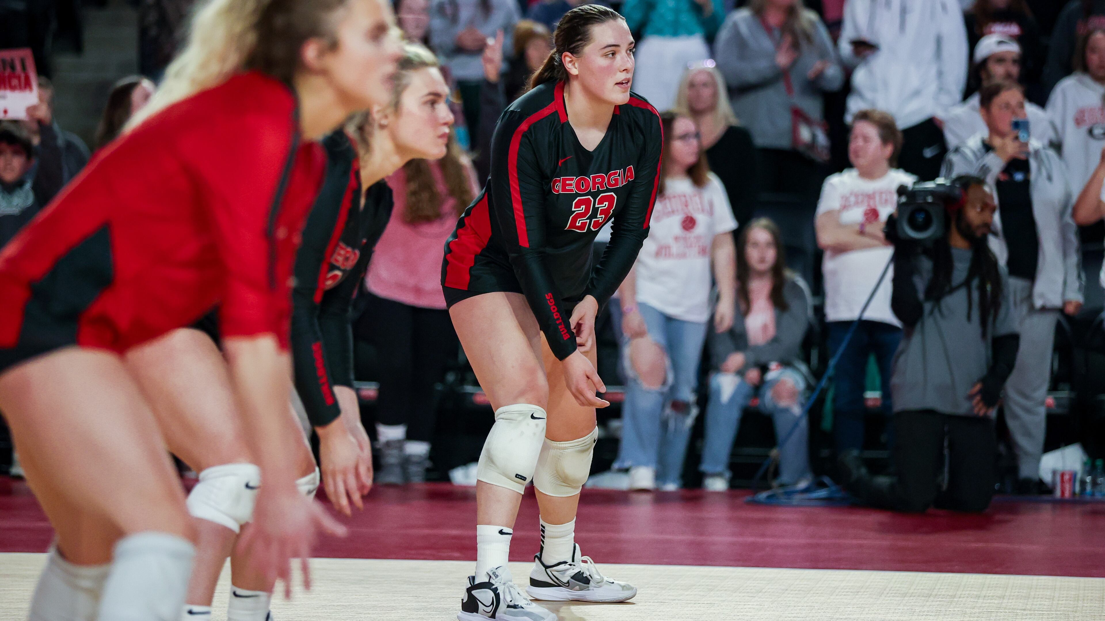 Georgia outside hitter Kacie Evans (23) during Georgia’s match against Ole Miss at Stegeman Coliseum in Athens, Ga., on Saturday, Nov. 19, 2022. (Photo by Tony Walsh)