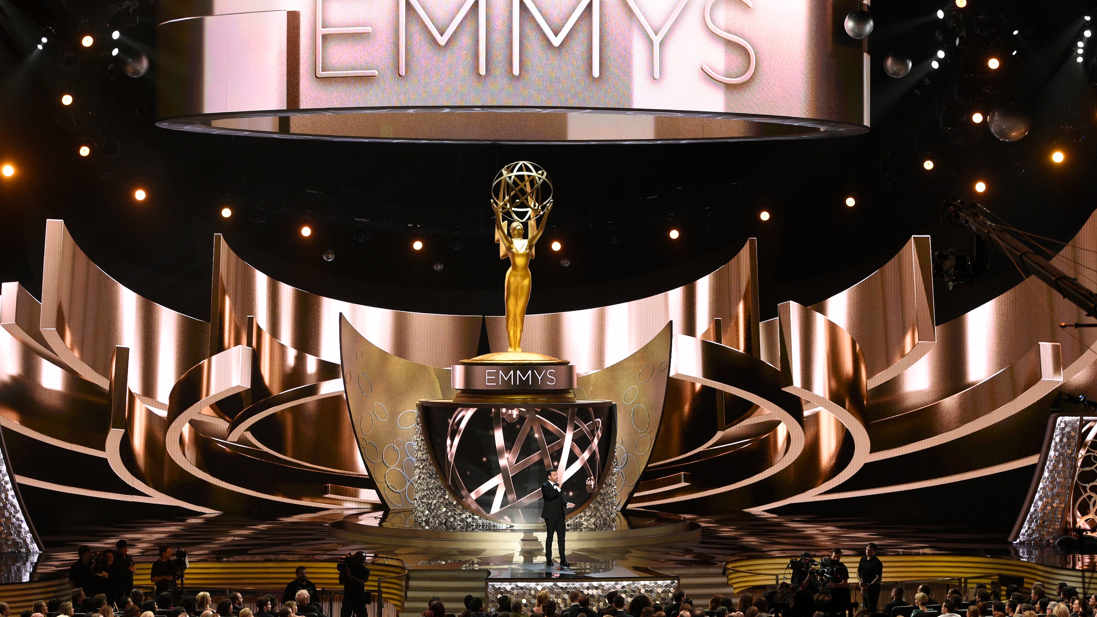 FILE - The main stage is shown during the 68th Primetime Emmy Awards in Los Angeles on Sept. 18, 2016. (Photo by Chris Pizzello/Invision/AP, File)