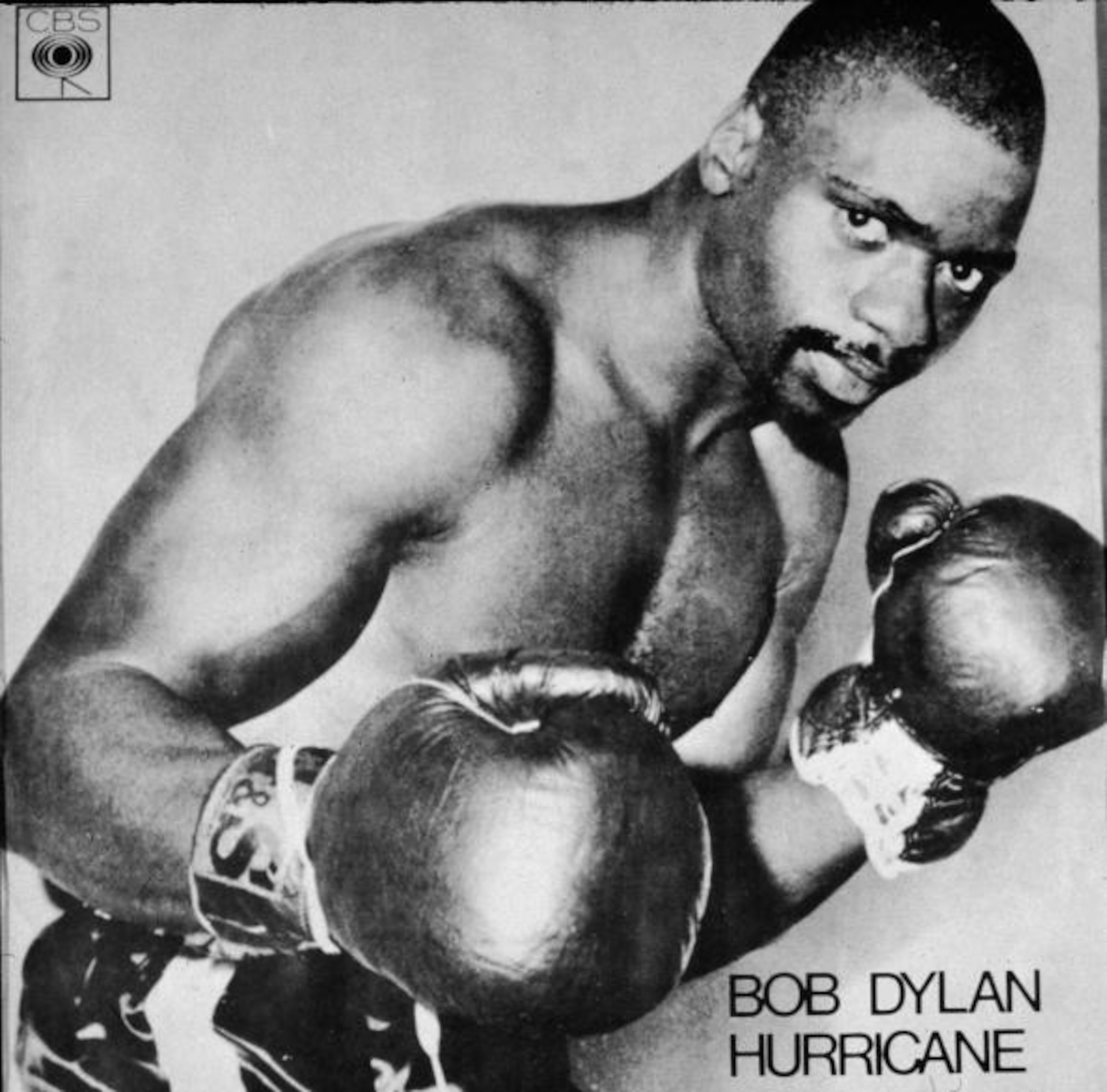 Picture sleeve portrait of American boxer Rubin 'Hurricane' Carter, from Bob Dylan's single release, 'Hurricane,' 1975. Carter was wrongly convicted and imprisoned of a triple murder for twenty years. (Photo by Blank Archives/Getty Images)