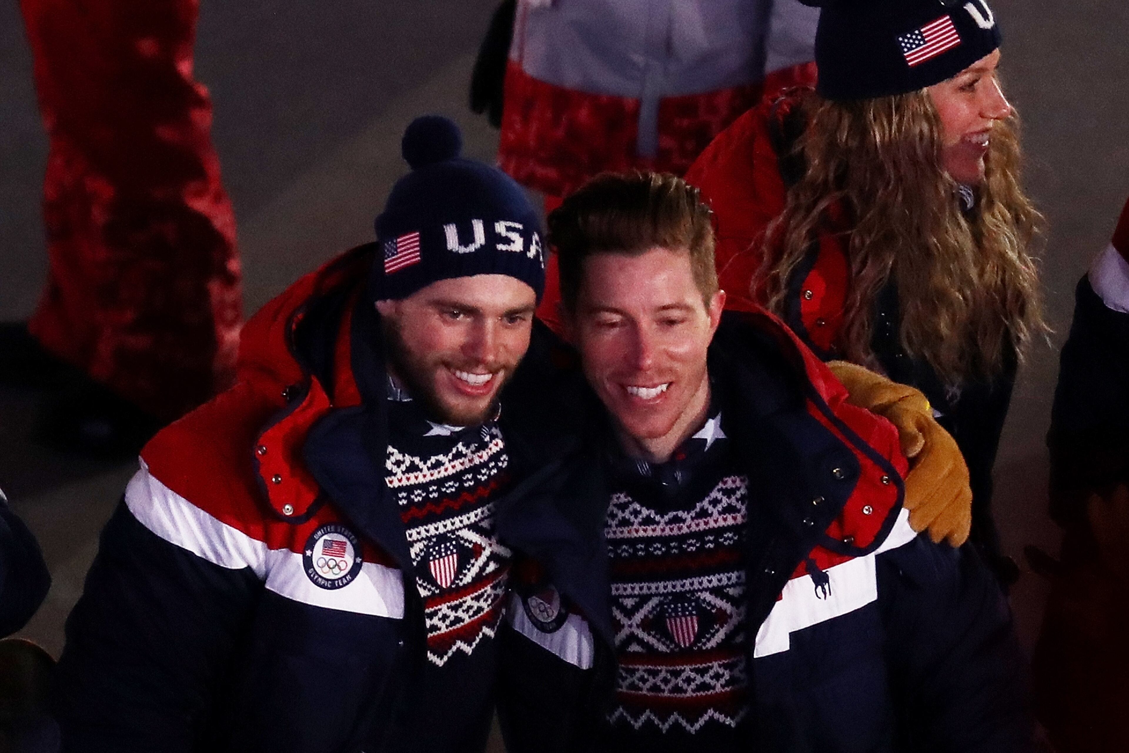 PYEONGCHANG-GUN, SOUTH KOREA - FEBRUARY 09: Snowboarder, Shaun White and Freestyle skiier Gus Kenworthy of The United States and teammates enter the stadiumduring the Opening Ceremony of the PyeongChang 2018 Winter Olympic Games at PyeongChang Olympic Stadium on February 9, 2018 in Pyeongchang-gun, South Korea. (Photo by Al Bello/Getty Images)