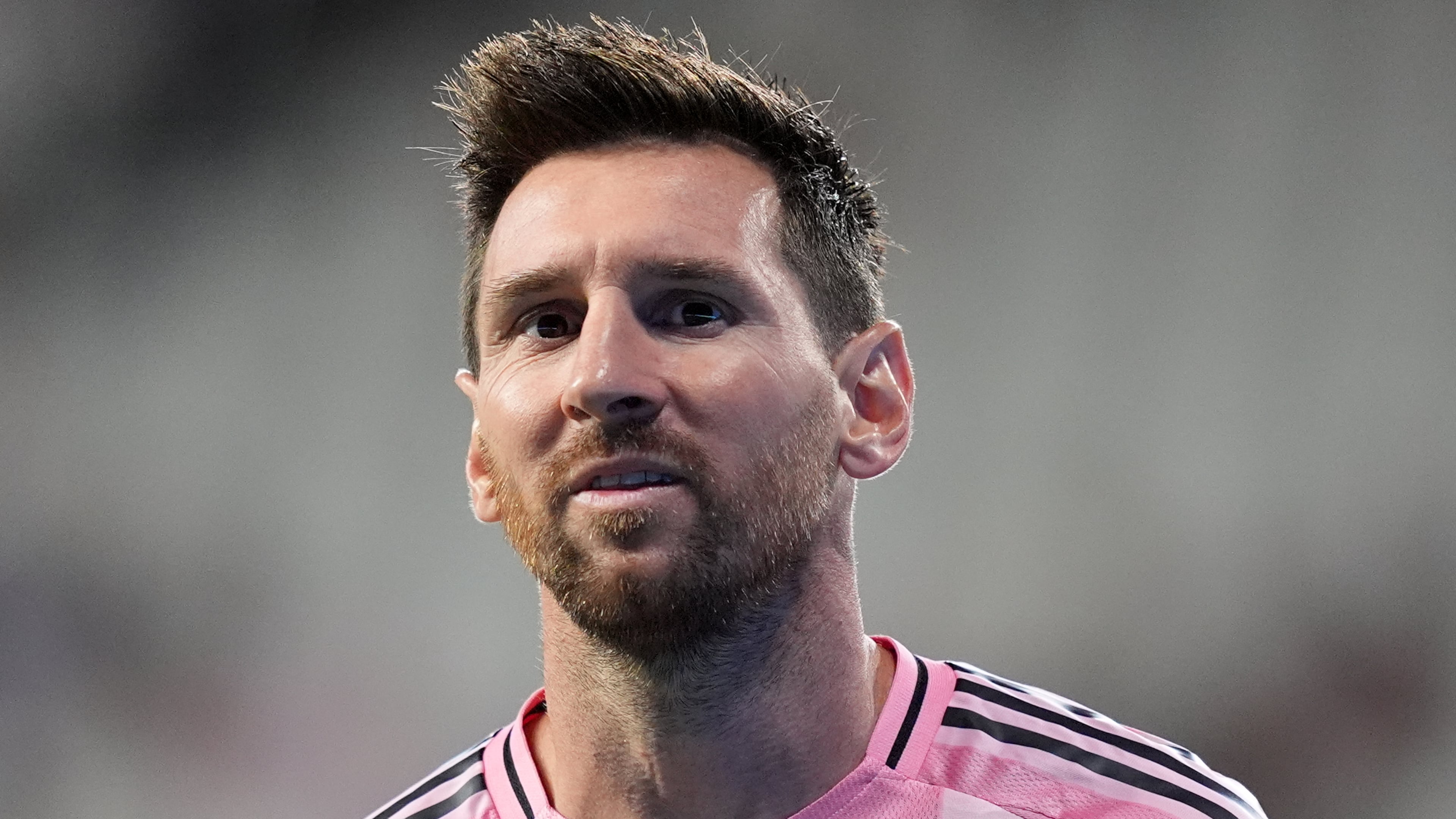 Inter Miami forward Lionel Messi walks on the field during the second half of an MLS soccer match, Sunday, May 24, 2026, in Miami. (AP Photo/Rebecca Blackwell)