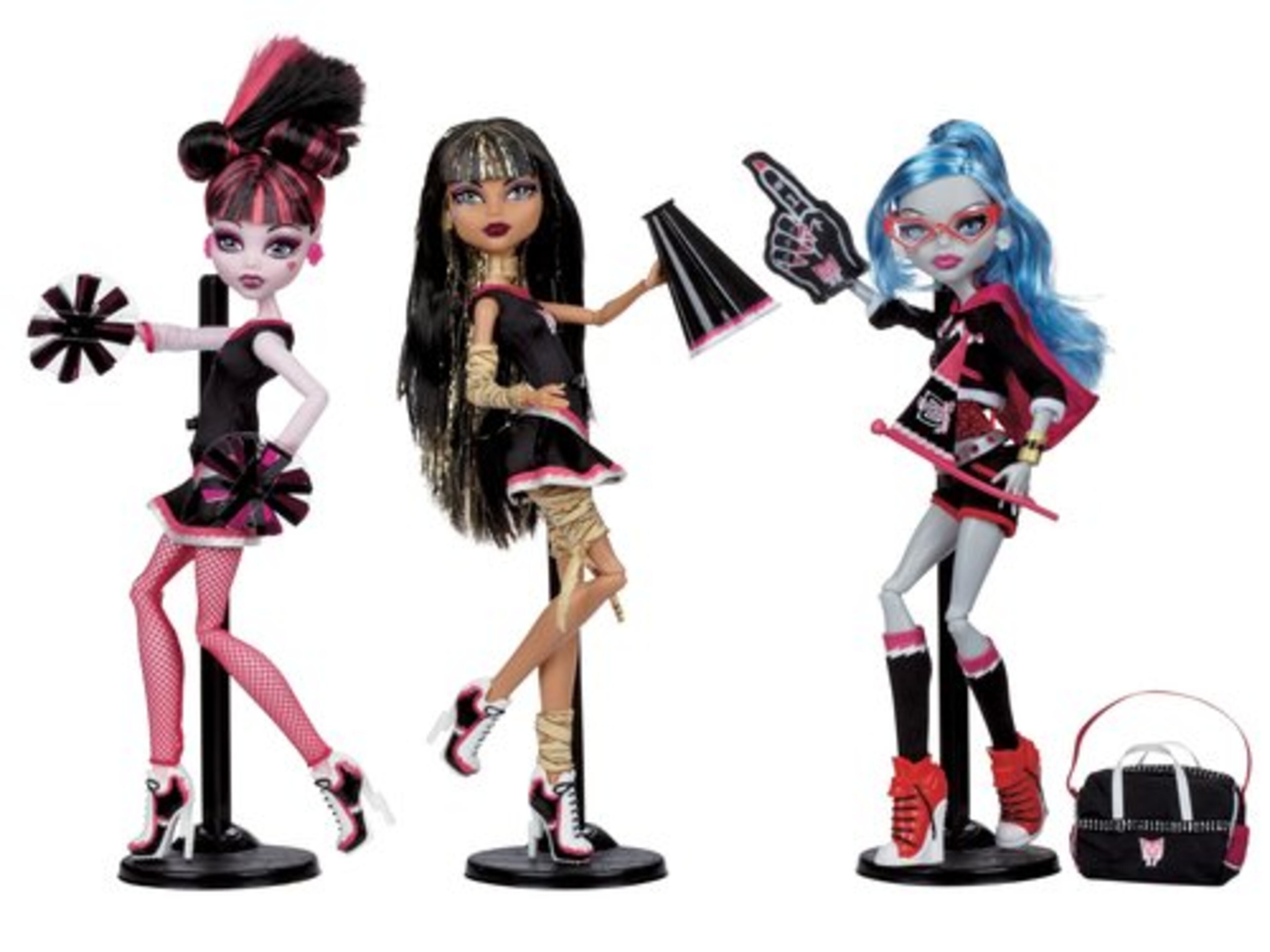 Monster High Fearleading 3-Pack by Mattel, $42.99: Three dolls which are offspring of famous monsters, dressed in "Fear Squad" cheerleading outfits.