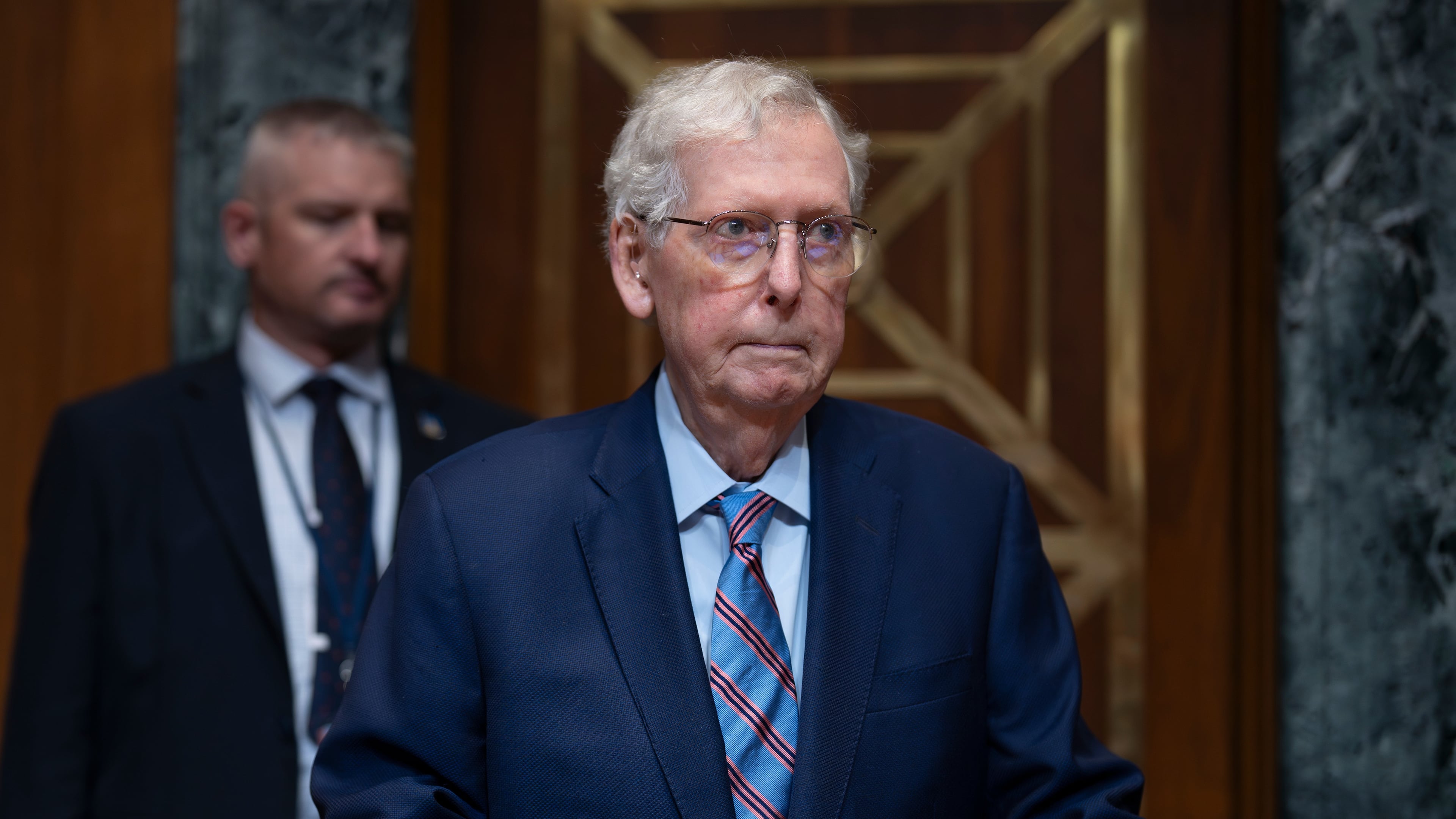 Sen. Mitch McConnell, R-Ky., chair of the Senate Defense Appropriations Subcommittee, arrives for a hearing on President Donald Trump's funding requests for the Army, at the Capitol in Washington, Tuesday, May 19, 2026. (AP Photo/J. Scott Applewhite)