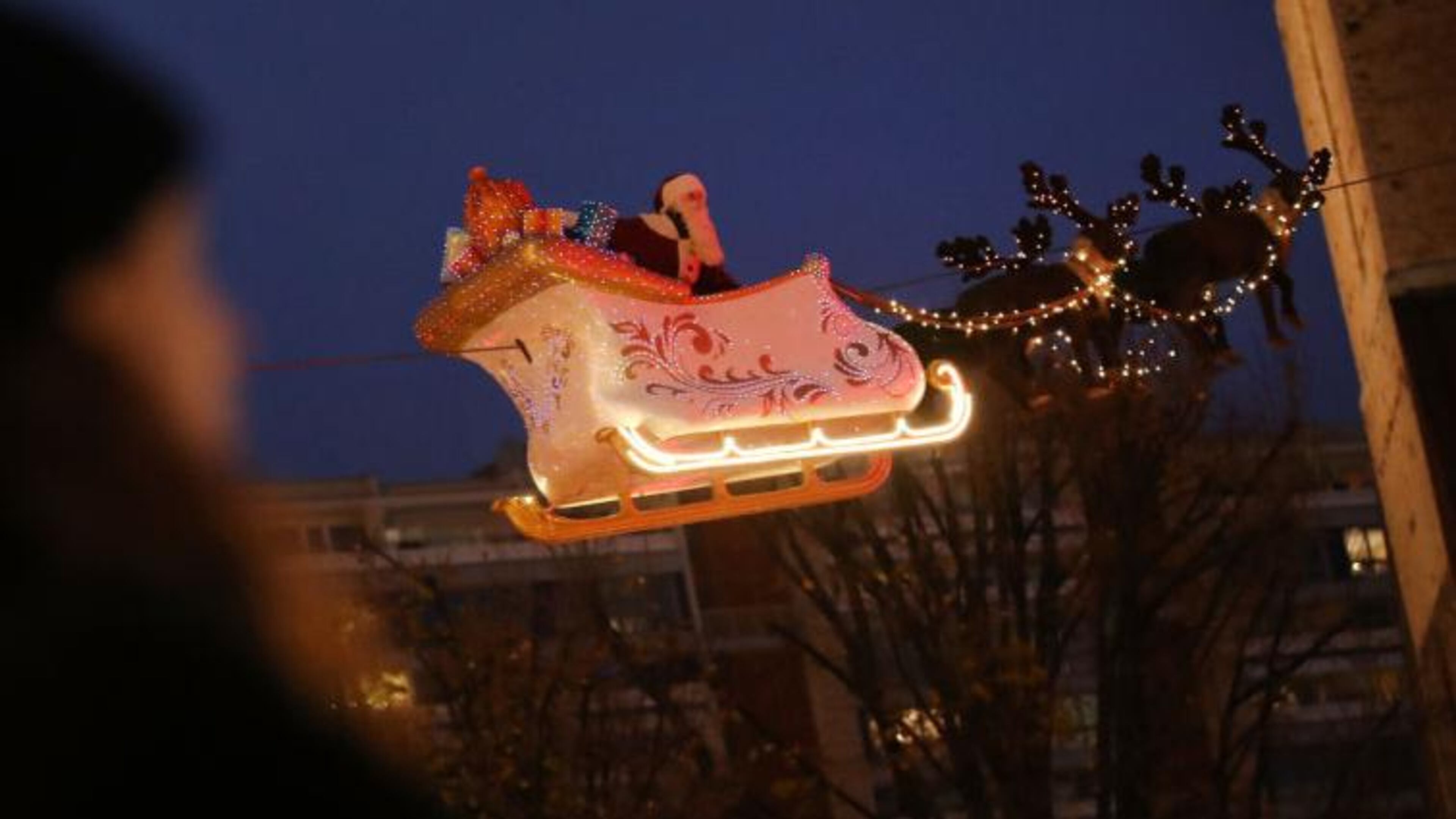 Santa Claus and his reindeer.