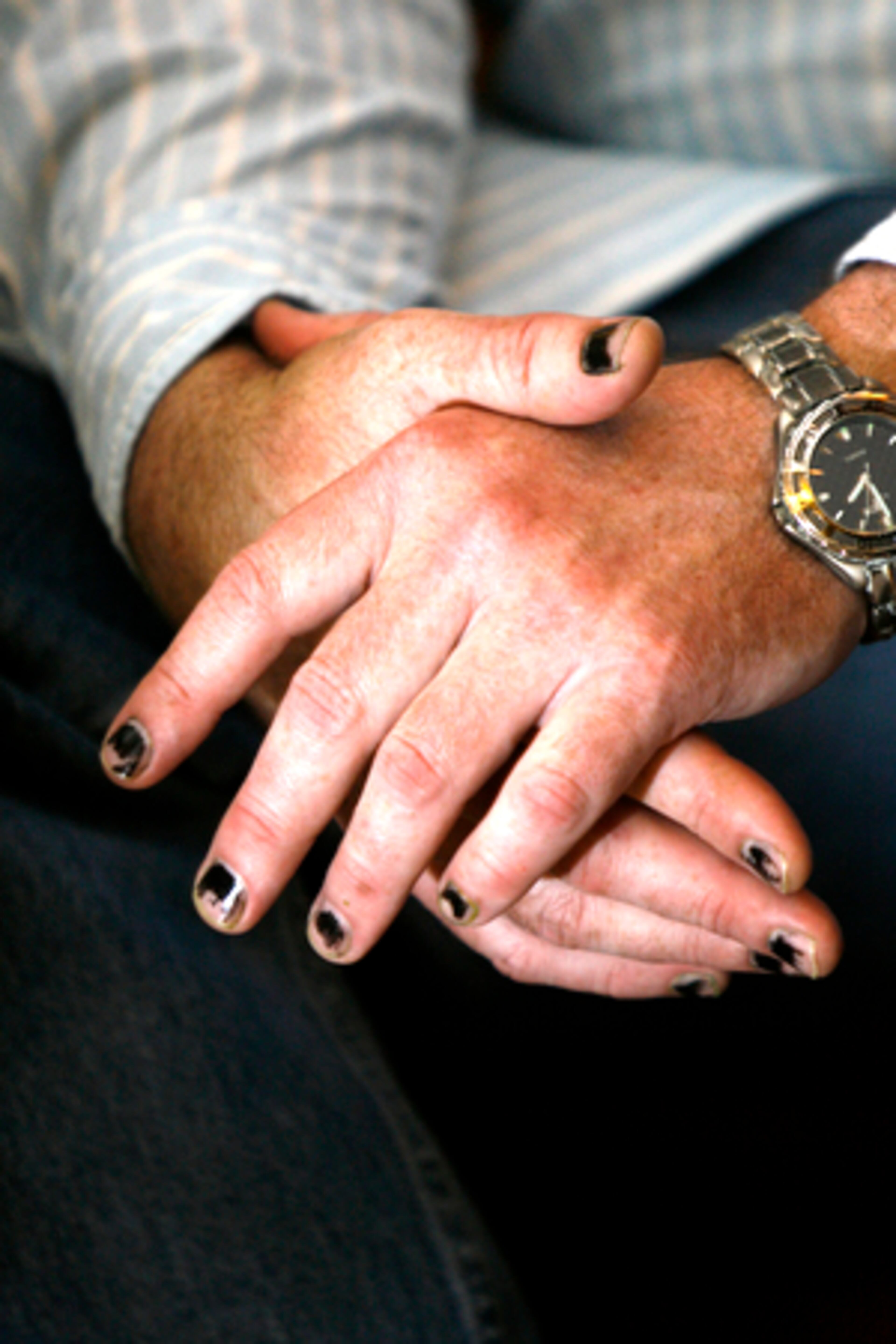 Hensley has given up trying to remove the black fingernail polish he wears for the show.