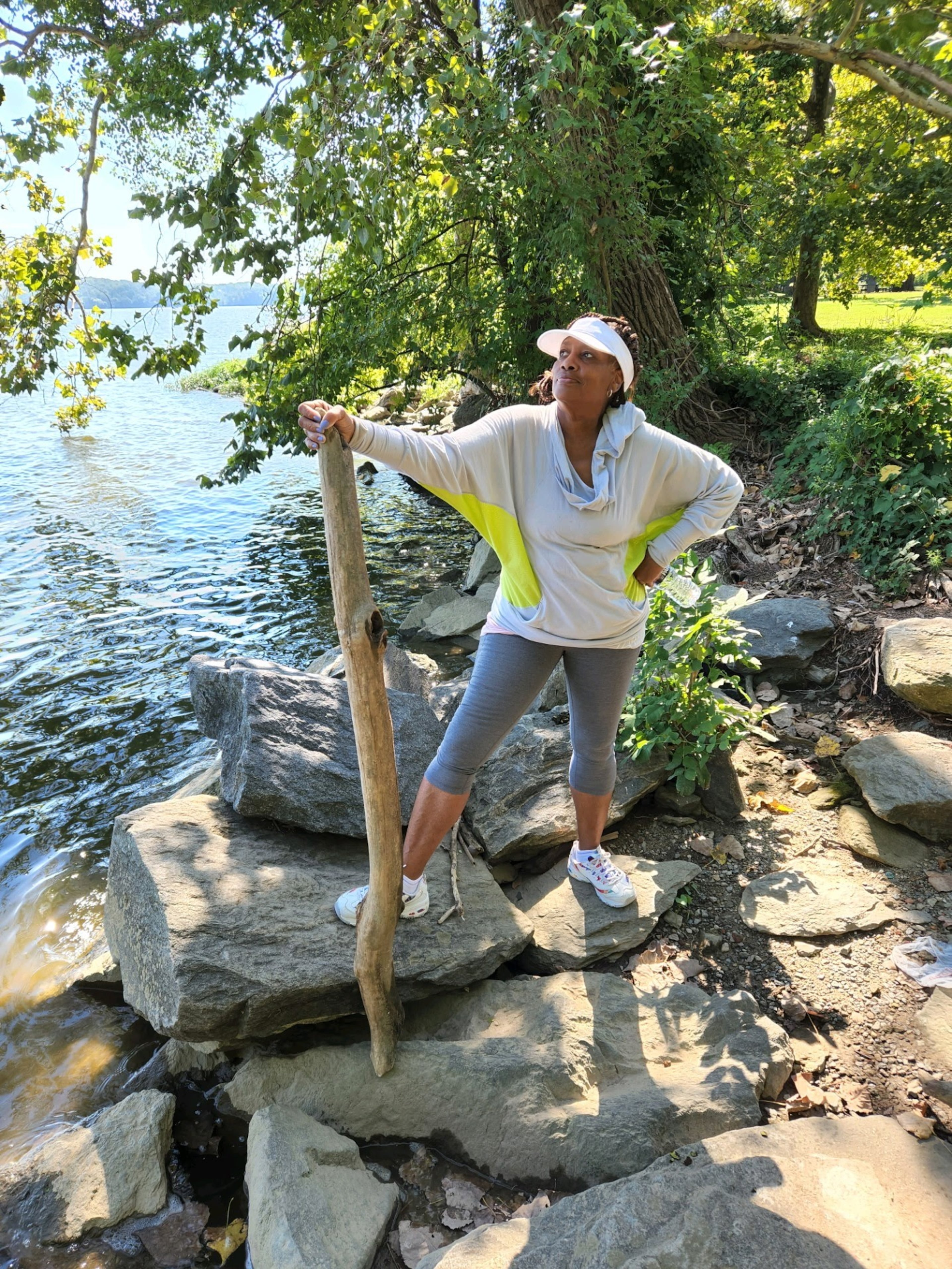 Staying active is part of Cynthia Williams’ approach to managing her A1C. Here, she takes a break during a walk along the Potomac River in Virginia. (Courtesy of Cynthia Williams)