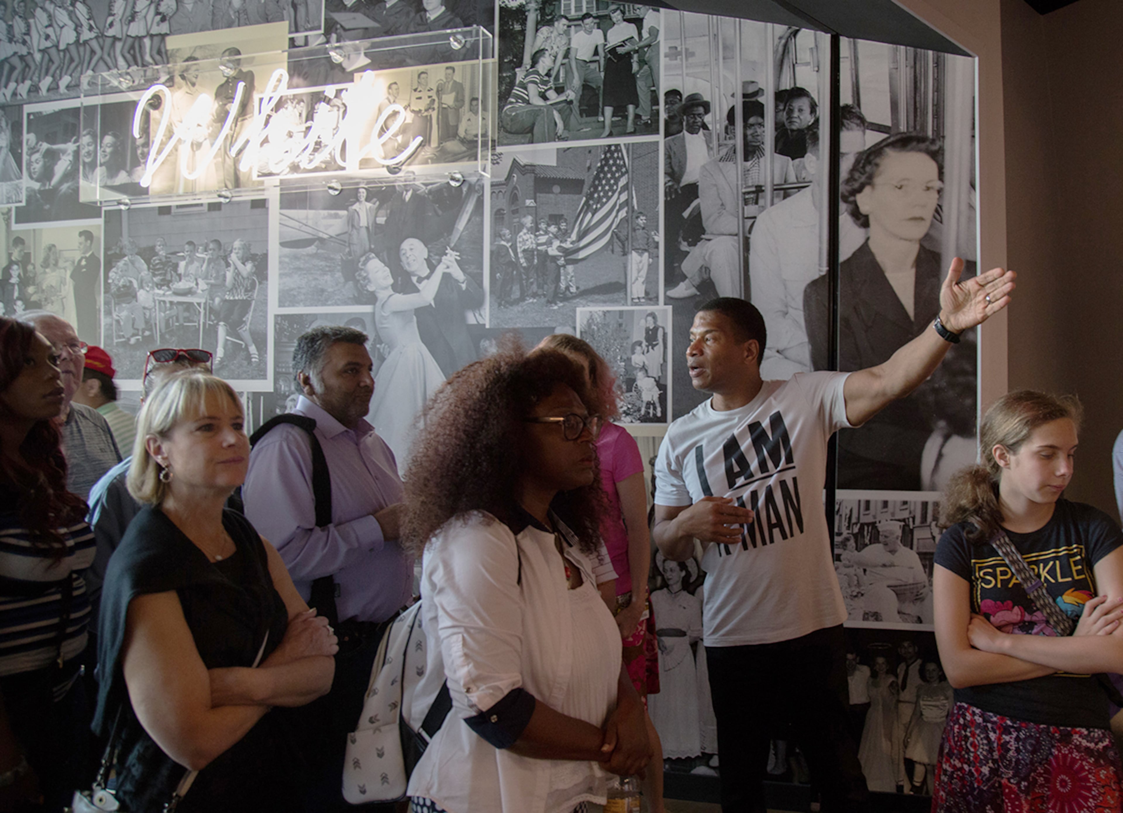 Lee Jenkins, the Pastor of Eagles Nest Church, talks with members of his church and members of the Roswell Community Church about his personal experience with the Civil Rights Movement during a trip to the National Center for Civil and Human Rights on Saturday, June 10, 2017. (STEVE SCHAEFER / SPECIAL TO THE AJC)