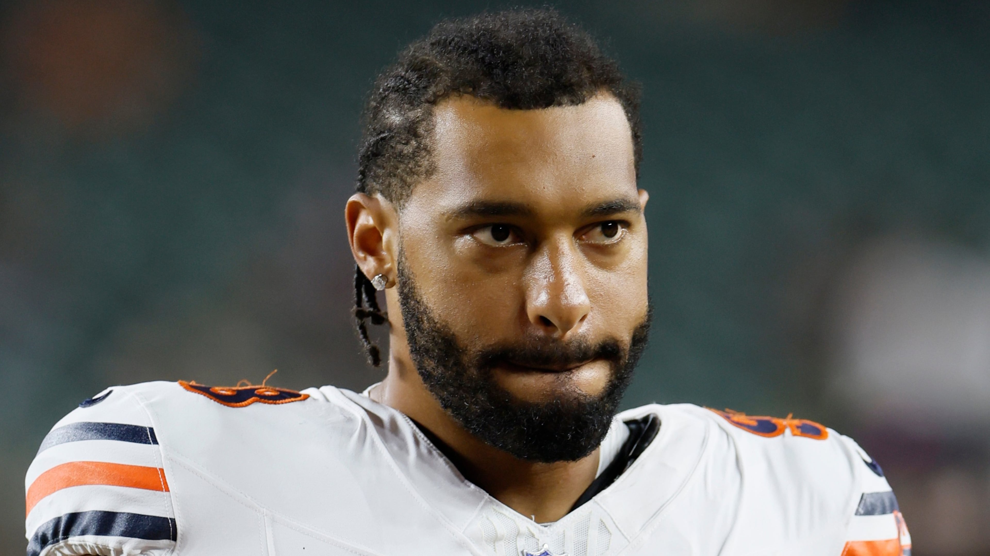 FILE - Chicago Bears defensive lineman Montez Sweat leaves the field after an NFL preseason football game against the Cincinnati Bengals in Cincinnati, Aug. 22, 2026. (AP Photo/Jay LaPrete, File)