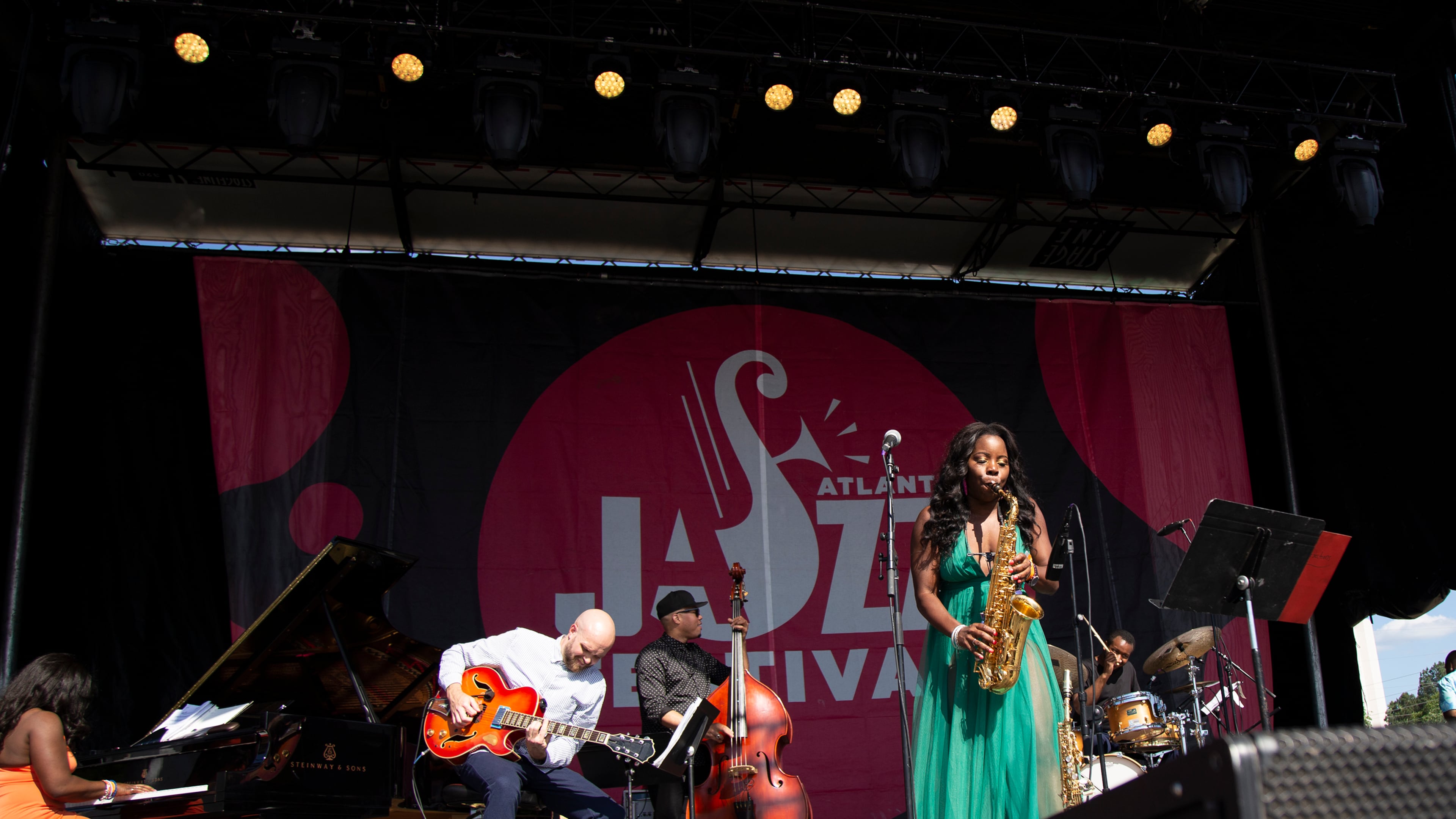 Grammy-nominated saxophonist and composer Tia Fuller and her group, Tia Fuller’s Intersections, perform at the Atlanta Jazz Festival at Piedmont Park on Saturday, May 28, 2022. (Photo: Akili-Casundria Ramsess for The Atlanta Journal-Constitution)