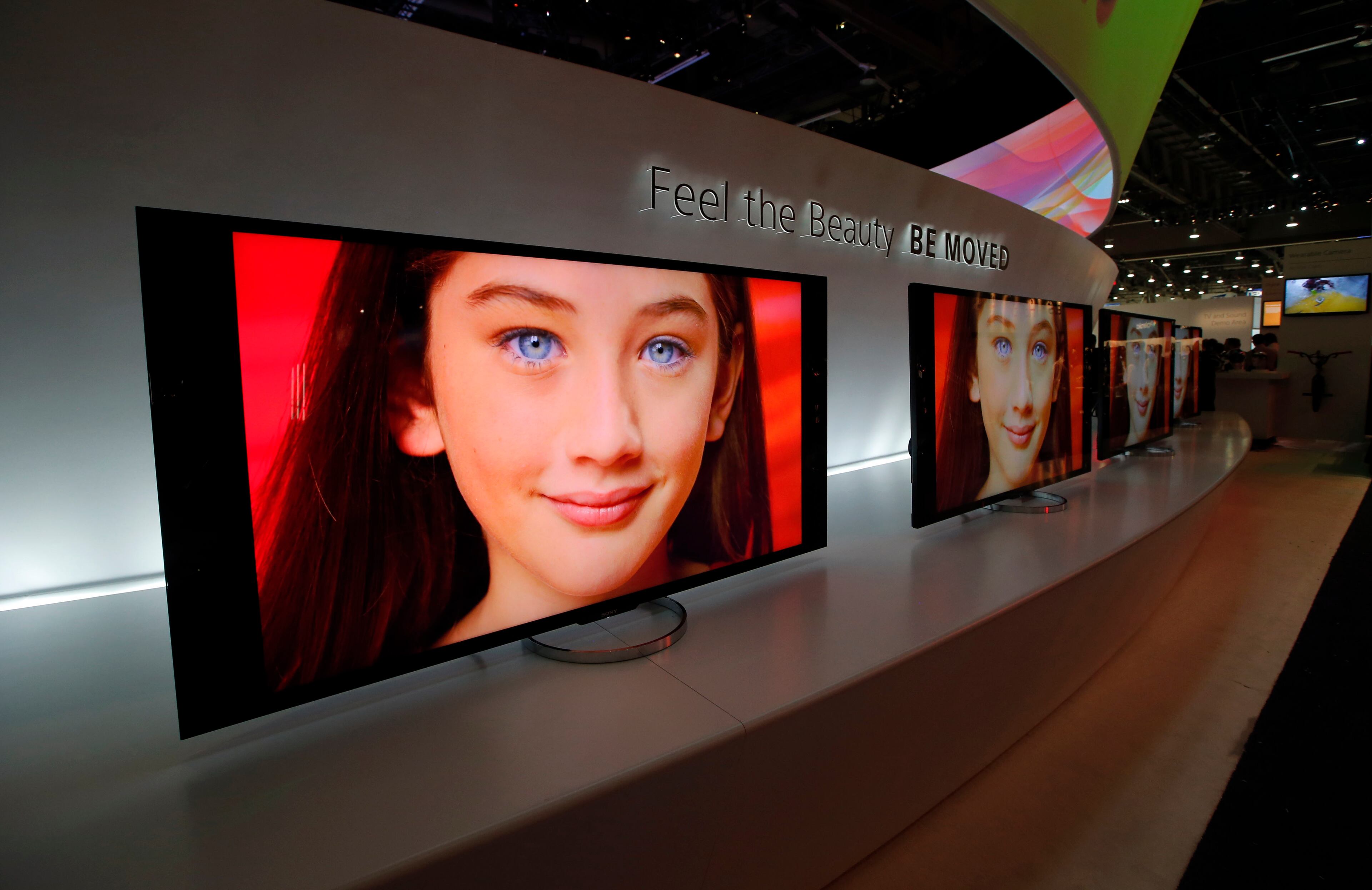 Sony's 4K XBR LED televisions are displayed at the Sony booth at the International Consumer Electronics Show in Las Vegas.
