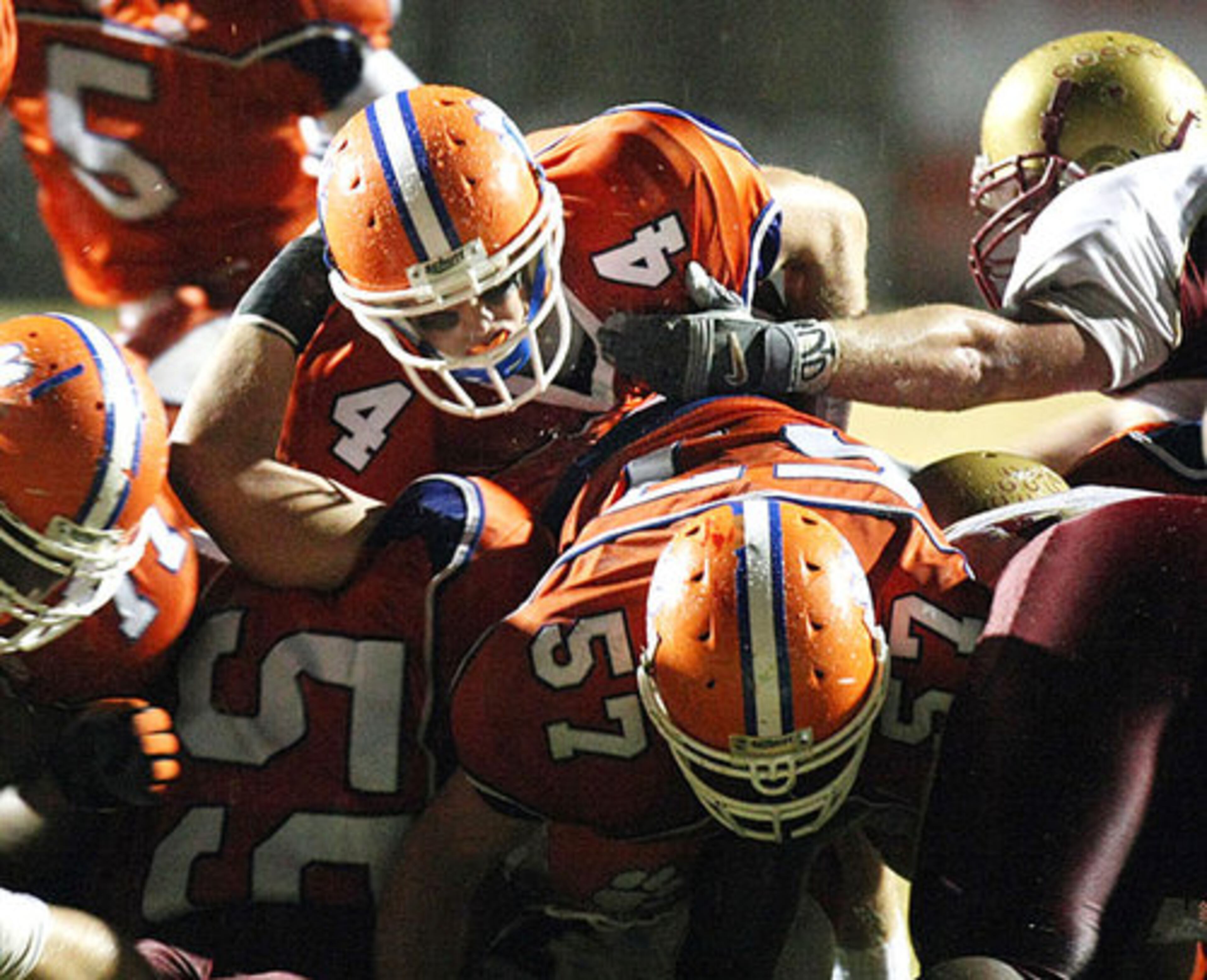 Parkview quarterback #4 Clayton Wilkin just manages to go over the top from the 1-yard line to give the Panthers a 7-0 lead in the first half. Wilkin's touchdown was the only score of the first half.