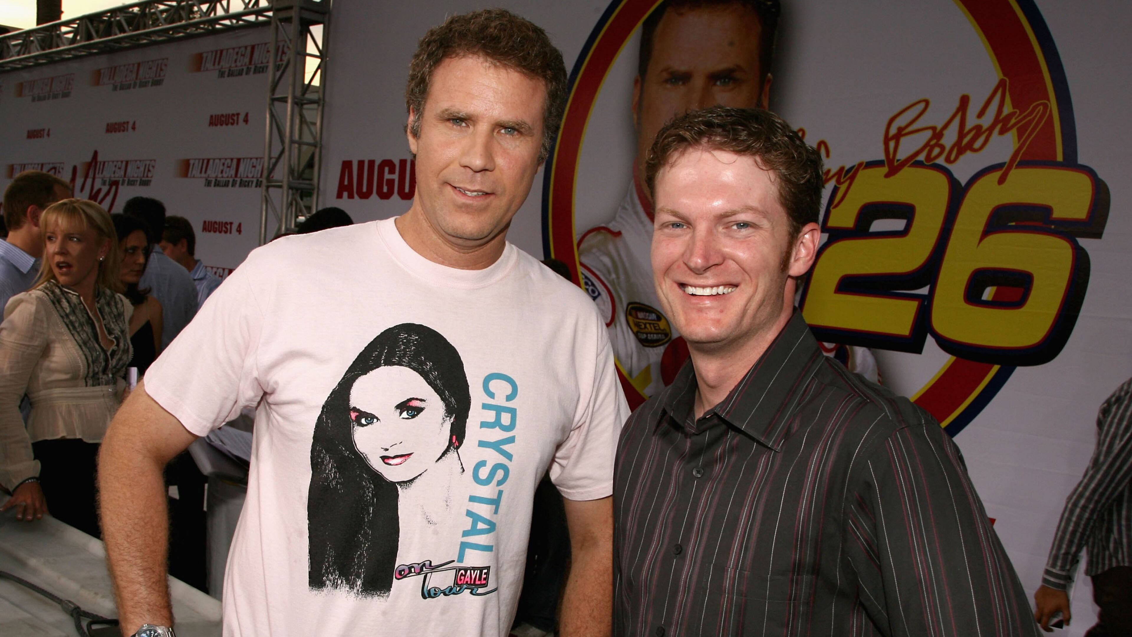 LOS ANGELES, CA - JULY 26: Actor Will Ferrell and NASCAR driver Dale Earnhardt, Jr. arrive at the premiere of "Talladega Nights: The Ballad of Ricky Bobby" at Mann's Grauman Chinese Theater on July 26, 2006 in Hollywood, California. (Photo by Kevin Winter/Getty Images)