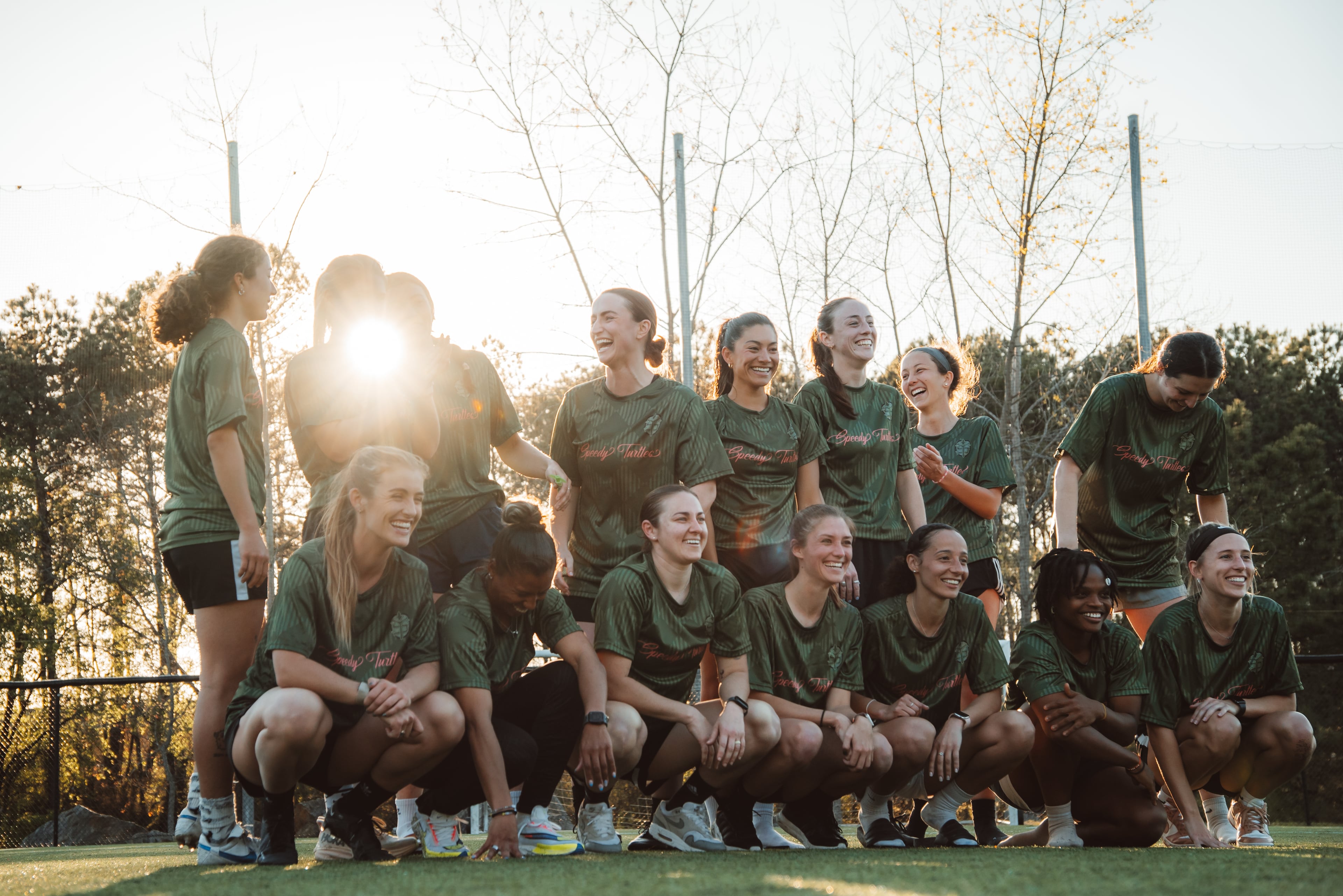 Members of the Speedy Turtles, an Atlanta-based team participating in this week's The Soccer Tournament in Cary, N.C., pose for a photo.