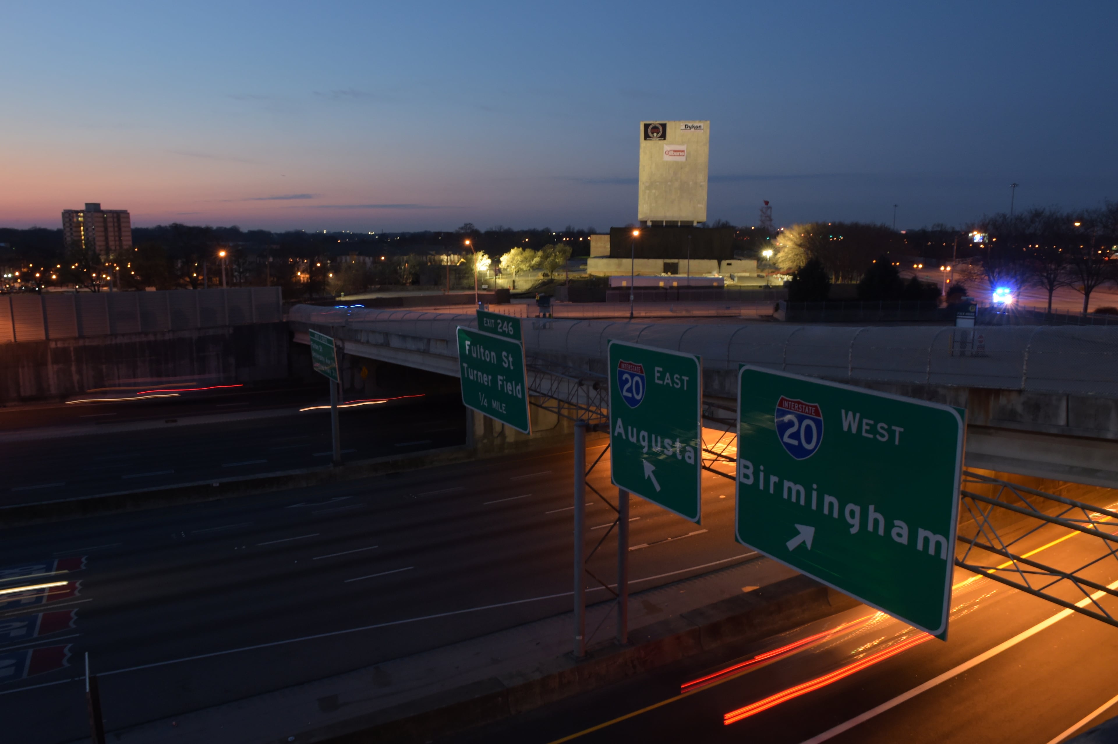 MARCH 5, 2017 6:40:59 AM ATLANTA Traffic on the connector southbound before the implosion. Police blocked the interstate as well as streets surrounding the site. Demolition crews brought down the old state archives building in a controlled implosion Sunday, March 5, 2017. The 14 story state archives building was about 50 years old and was imploded to make way for a new state courts building. Gov. Deal has budgeted about $105 million in next year's budget for the new state courts building. Kent D. Johnson/AJC