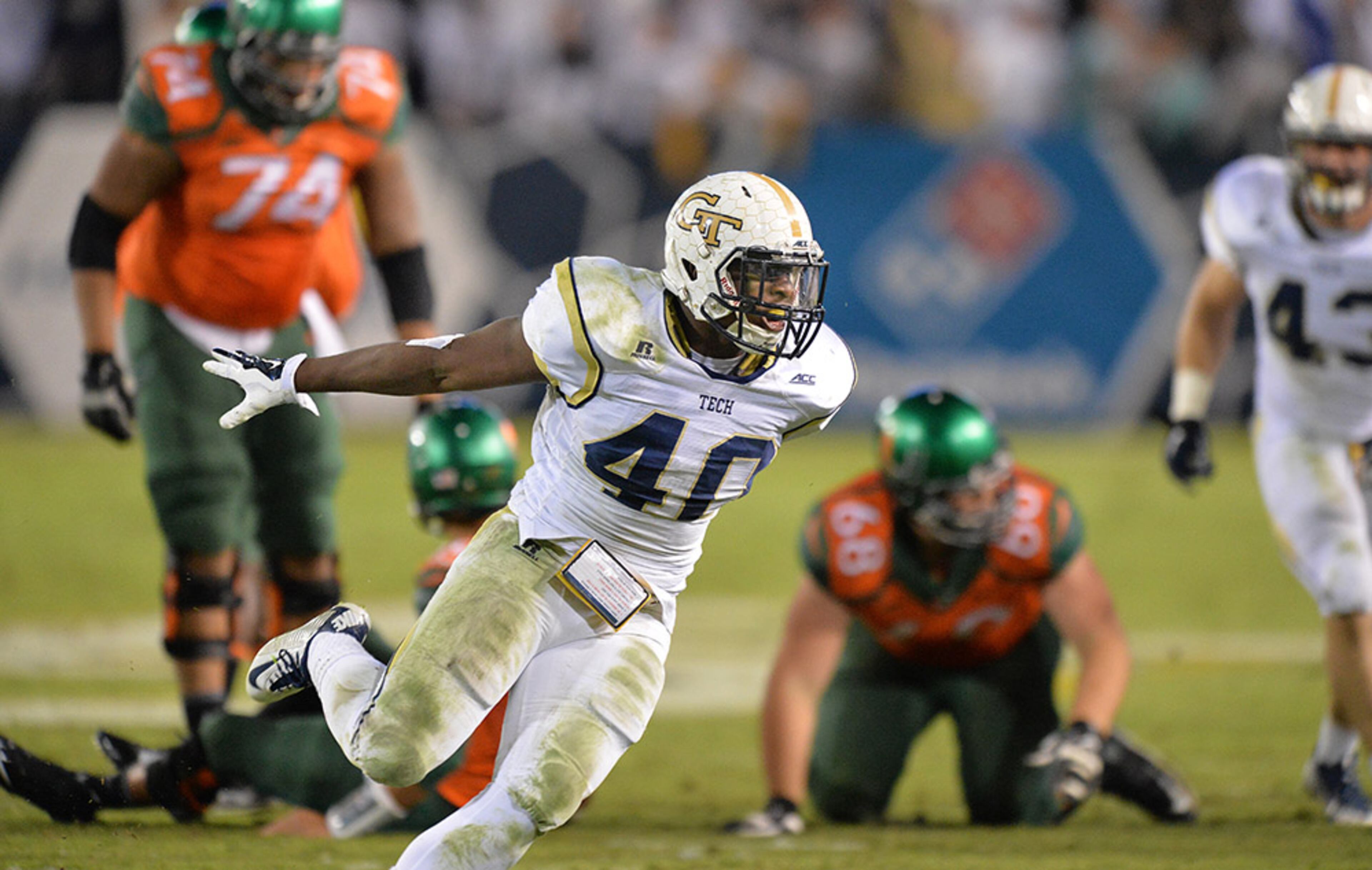 Georgia Tech 28, Miami 17, Oct. 4, 2014 - Miami's freshman quarterback Brad Kaaya couldn't overcome an interception that Tech safety Isaiah Johnson jumped to pick off at the Jackets' 10-yard line late in the second quarter. Tech's Deon Hill ran 8 yards for a decisive touchdown on fourth down, Zach Laskey rushed a career-high 29 times for 133 yards and Georgia Tech stayed unbeaten (5-0) with a 28-17 victory over Miami before 52,211 fans on a Saturday night in Atlanta.