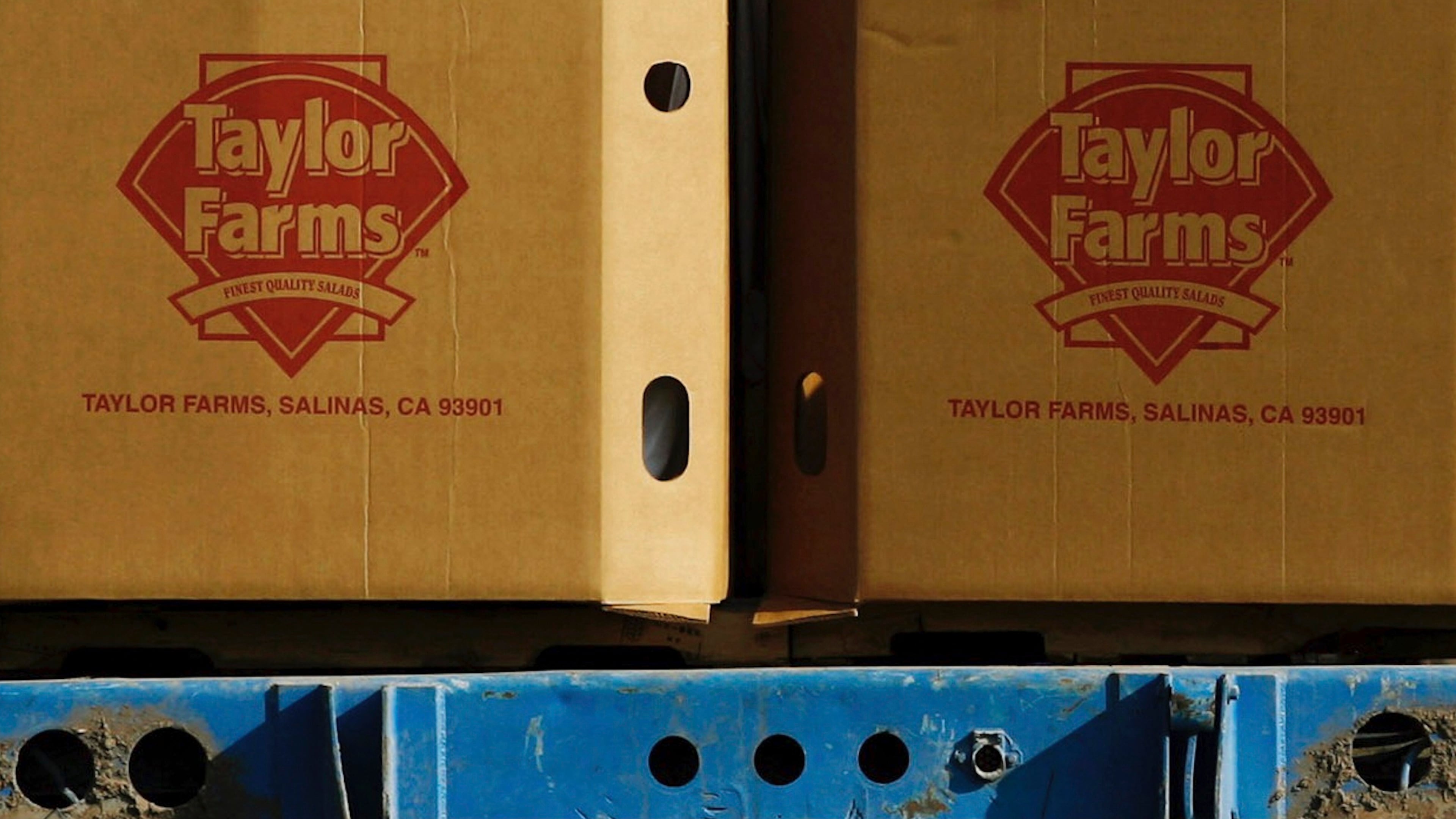 FILE - Taylor Farms boxes are loaded on a field in the town of Doctor Mora, on the central state of Guanajuato, Mexico, March 26, 2008. (AP Photo/Guillermo Arias, file)