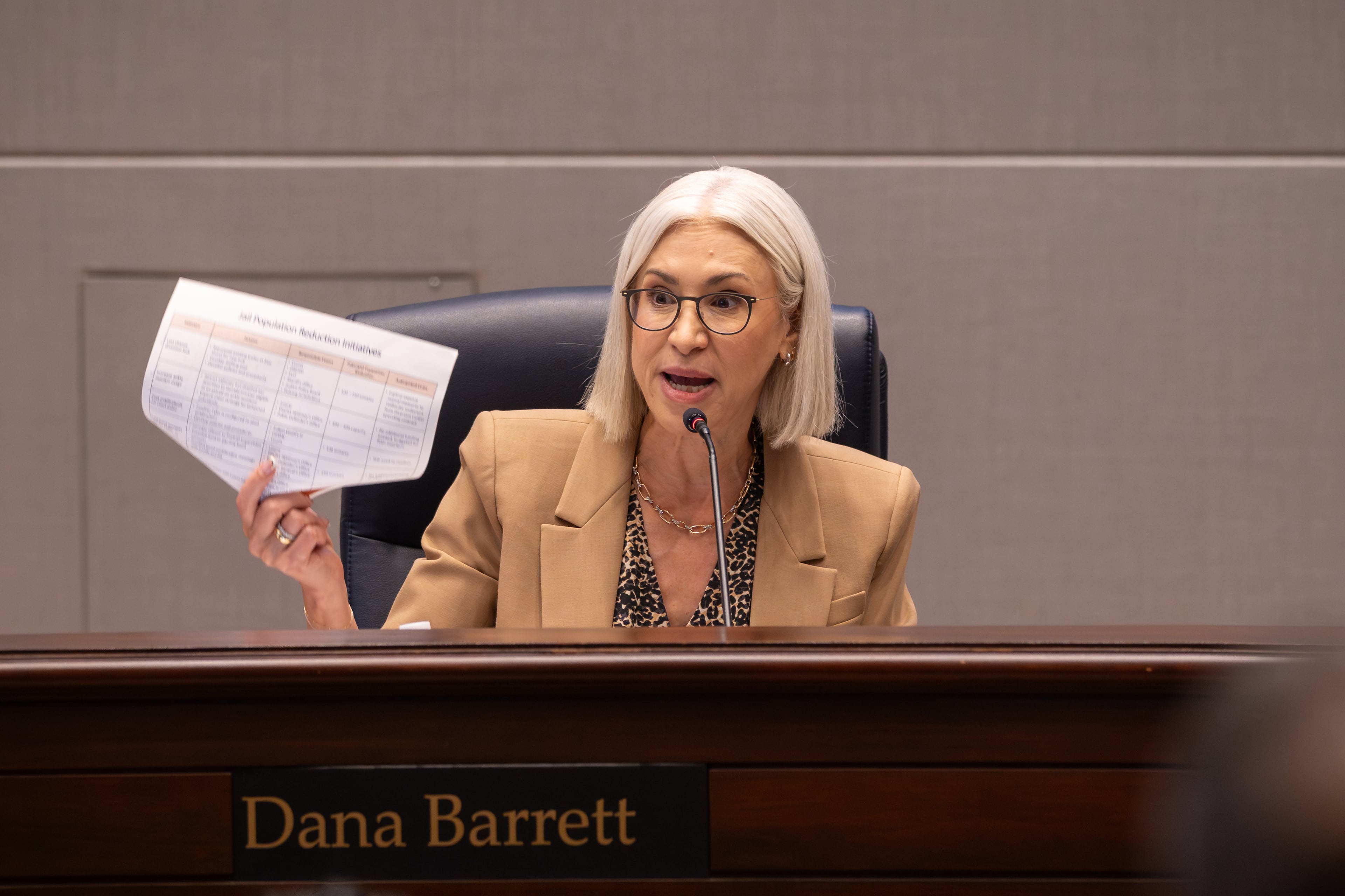 Fulton County Commissioner Dana Barrett speaks on a proposed plan to lower the population of the Fulton County Jail. Wednesday, March 3, 2026. (Ben Hendren for the AJC)