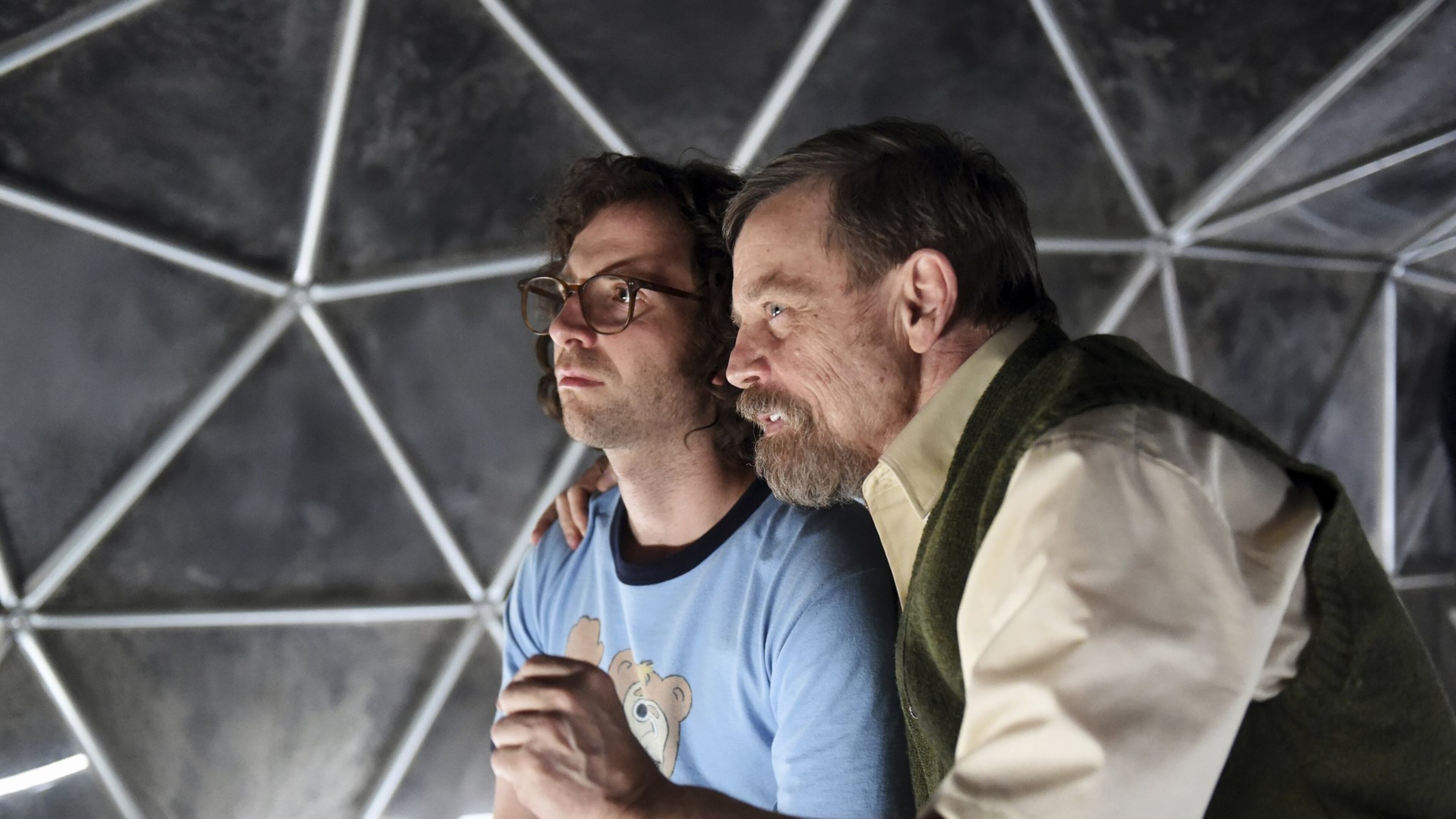 Kyle Mooney, left, and Mark Hamill play son and father in “Brigsby Bear.” Contributed by Sony Pictures Classics via AP