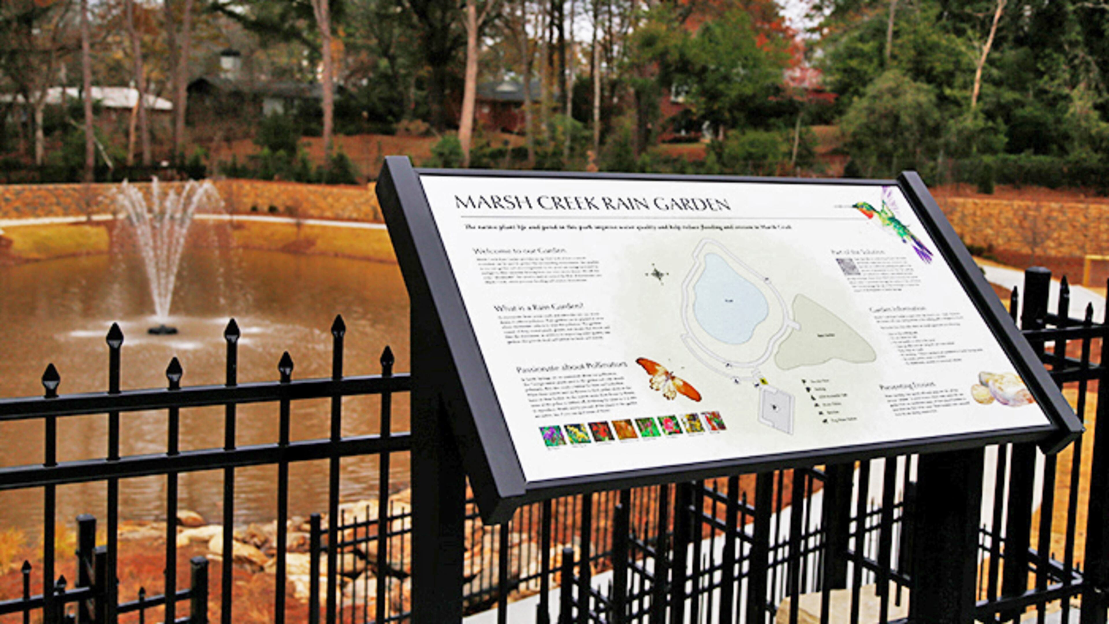 The Marsh Creek Rain Garden in Sandy Springs, created to filter water using plants and reduce flooding and erosion, has been recognized with an award of excellence by a state engineering trade association. CITY OF SANDY SPRINGS