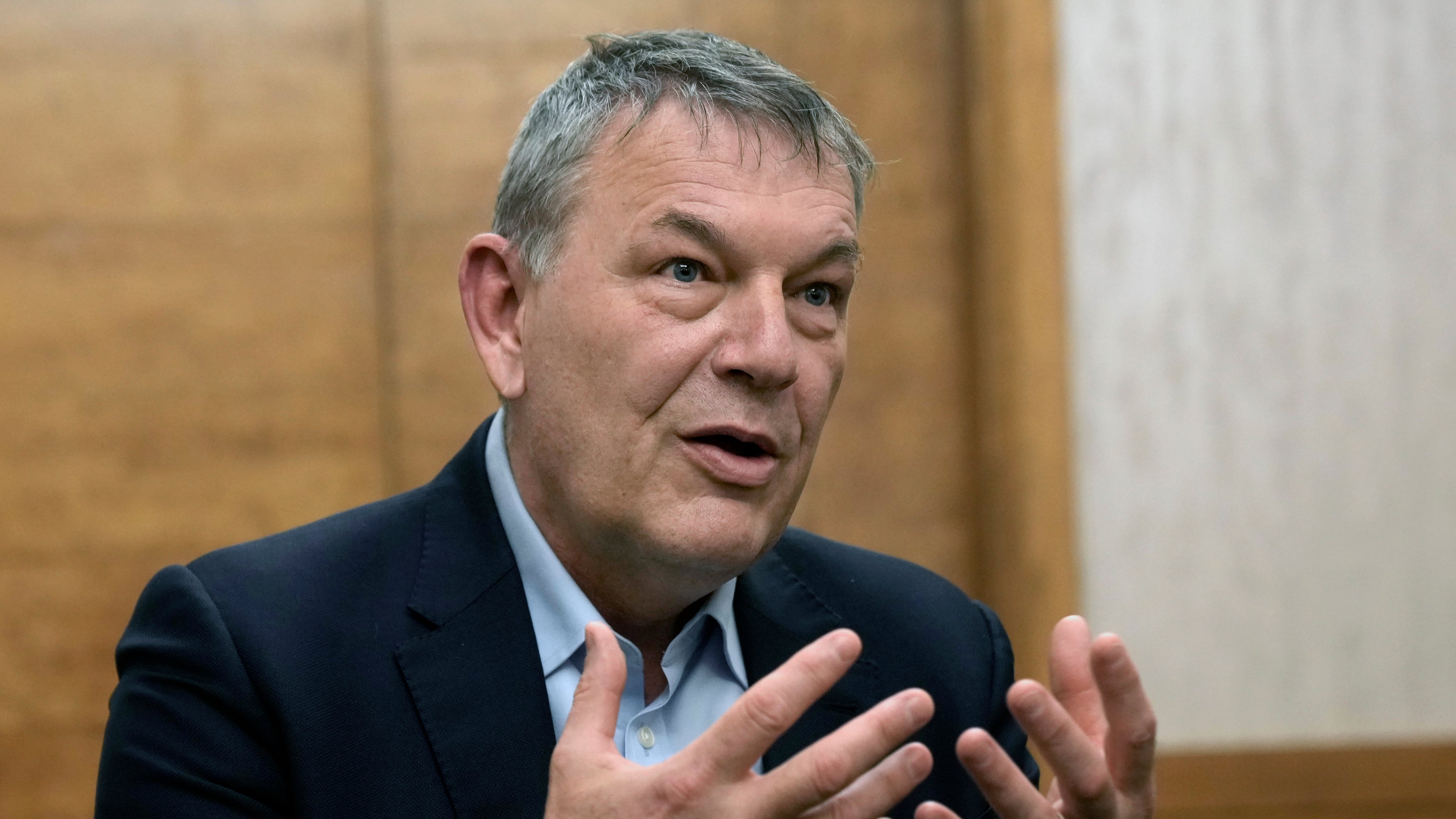 FILE - Commissioner-General of the U.N. agency for Palestinian Refugees Philippe Lazzarini speaks during an interview with The Associated Press in Beirut, Feb. 6, 2025. (AP Photo/Bilal Hussein, File)