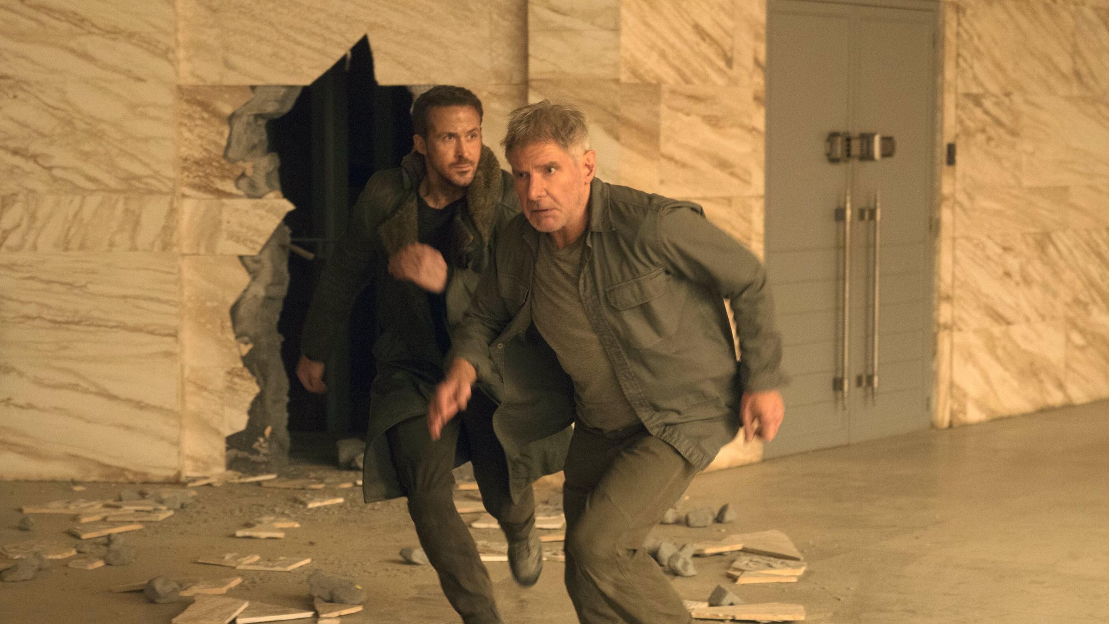 Ryan Gosling, left, and Harrison Ford star “Blade Runner 2049.” Contributed by Stephen Vaughan/Warner Bros. Pictures via AP