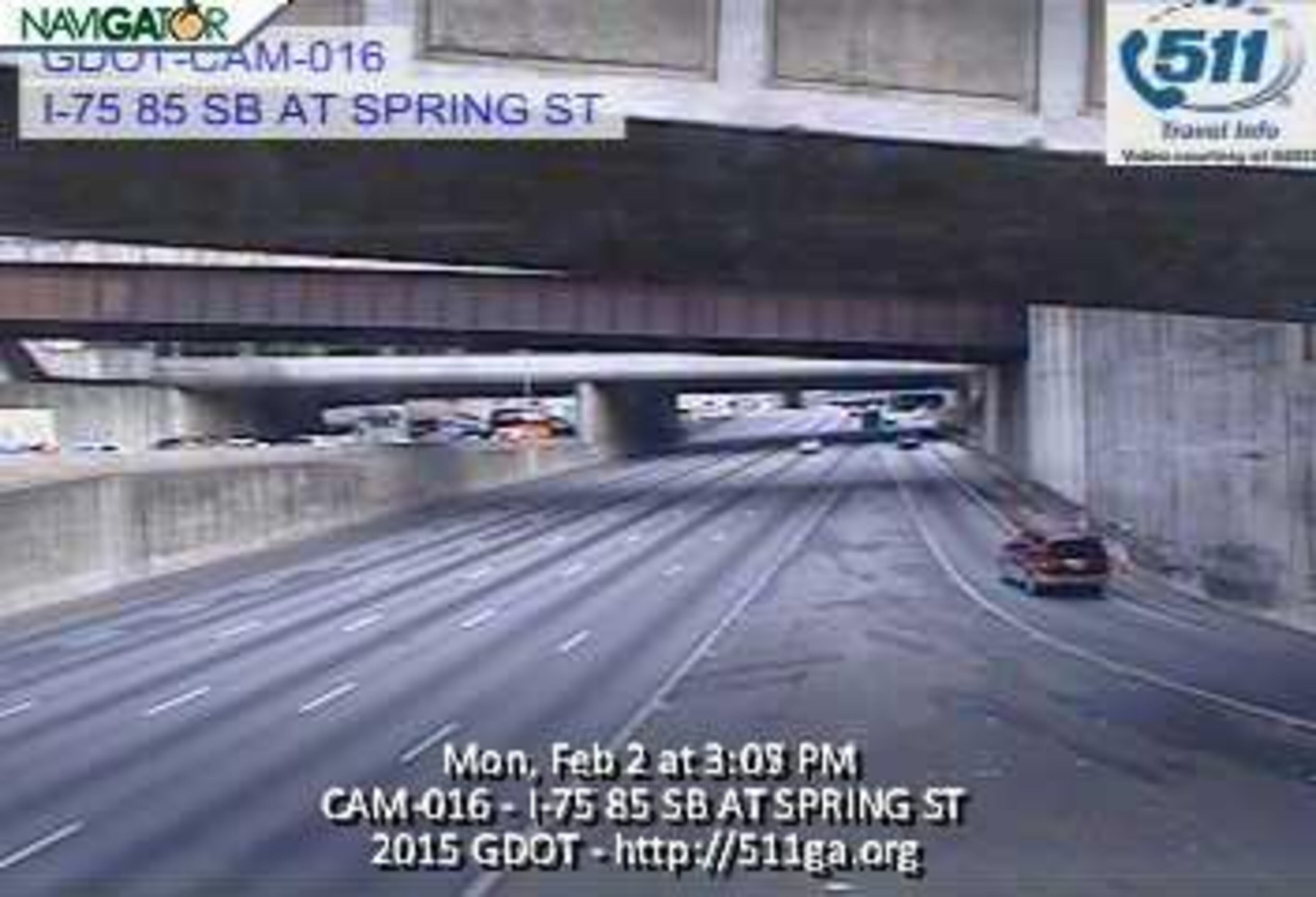 The Dowtown Connector was shut down in both directions shortly before 2 p.m., following the discovery of a suspicious package on the 14th Street Bridge. Lanes reopened well before 5 p.m., but the freeze caused a backlog in both directions. GDOT traffic cameras show the escalating congestion.