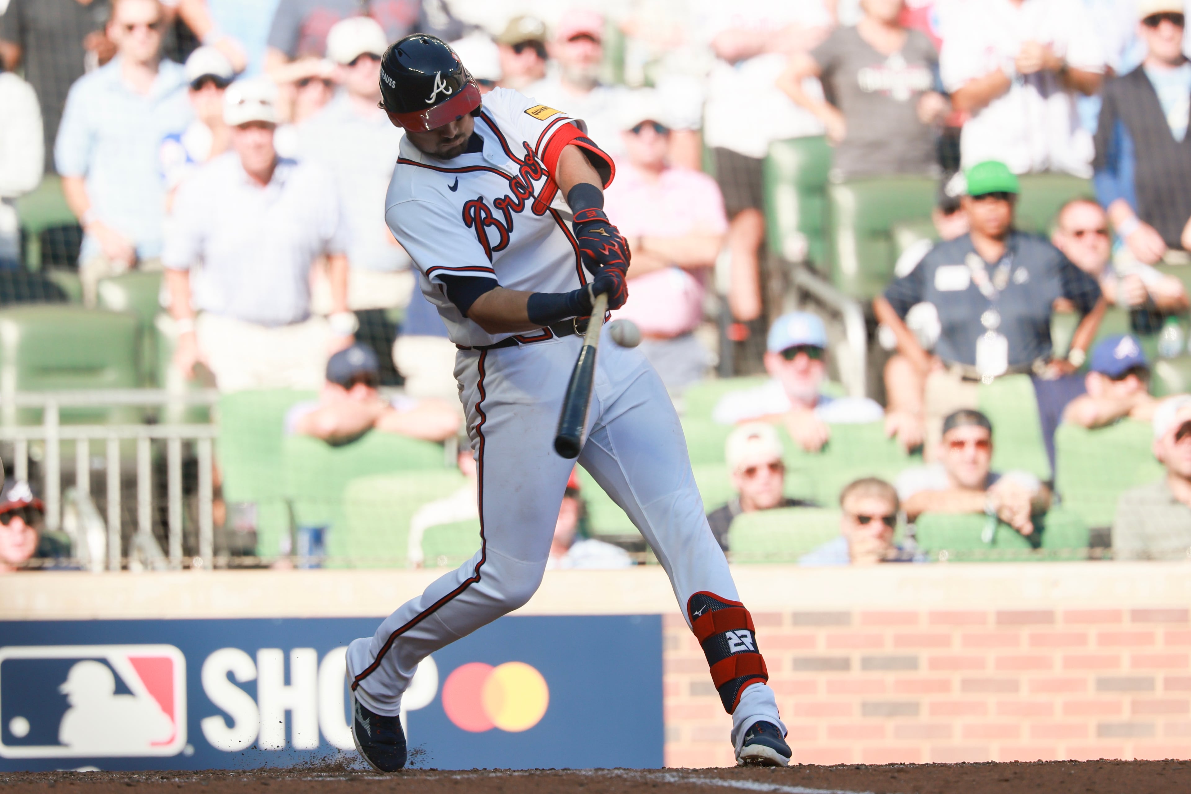 Atlanta Braves' Austin Riley hits a three-run home run against the Philadelphia Phillies during the eighth inning of Game 1 of a MLB National League Wild Card playoff series between the Atlanta Braves and the Philadelphia Phillies, Tuesday, Sept. 29, 2026, in Atlanta. (Jason Getz/AJC)