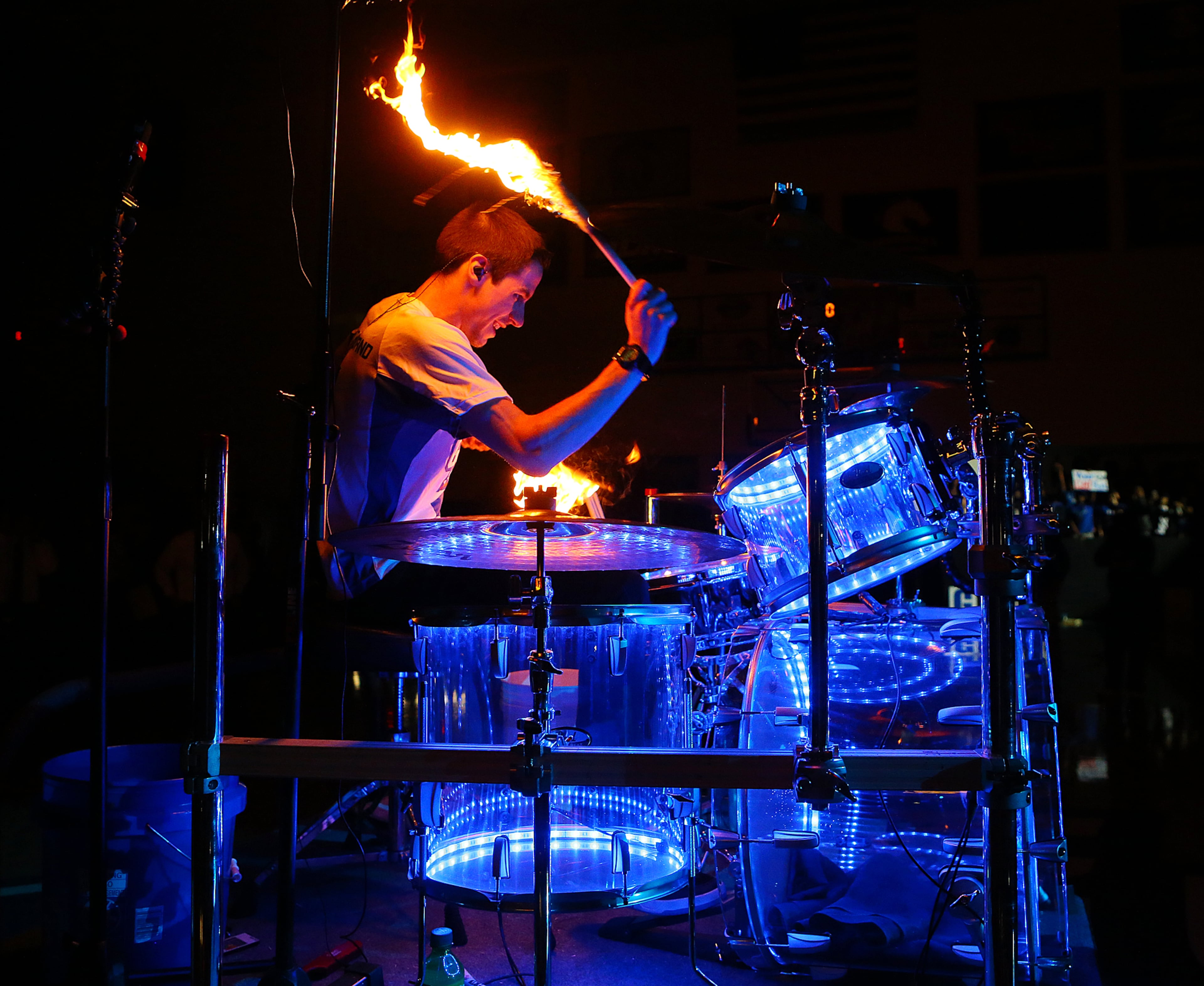 The Georgia State Panthers Band drummer performs to open the game against Georgia Southern during a basketball game on Saturday, March 7, 2015, in Atlanta.
