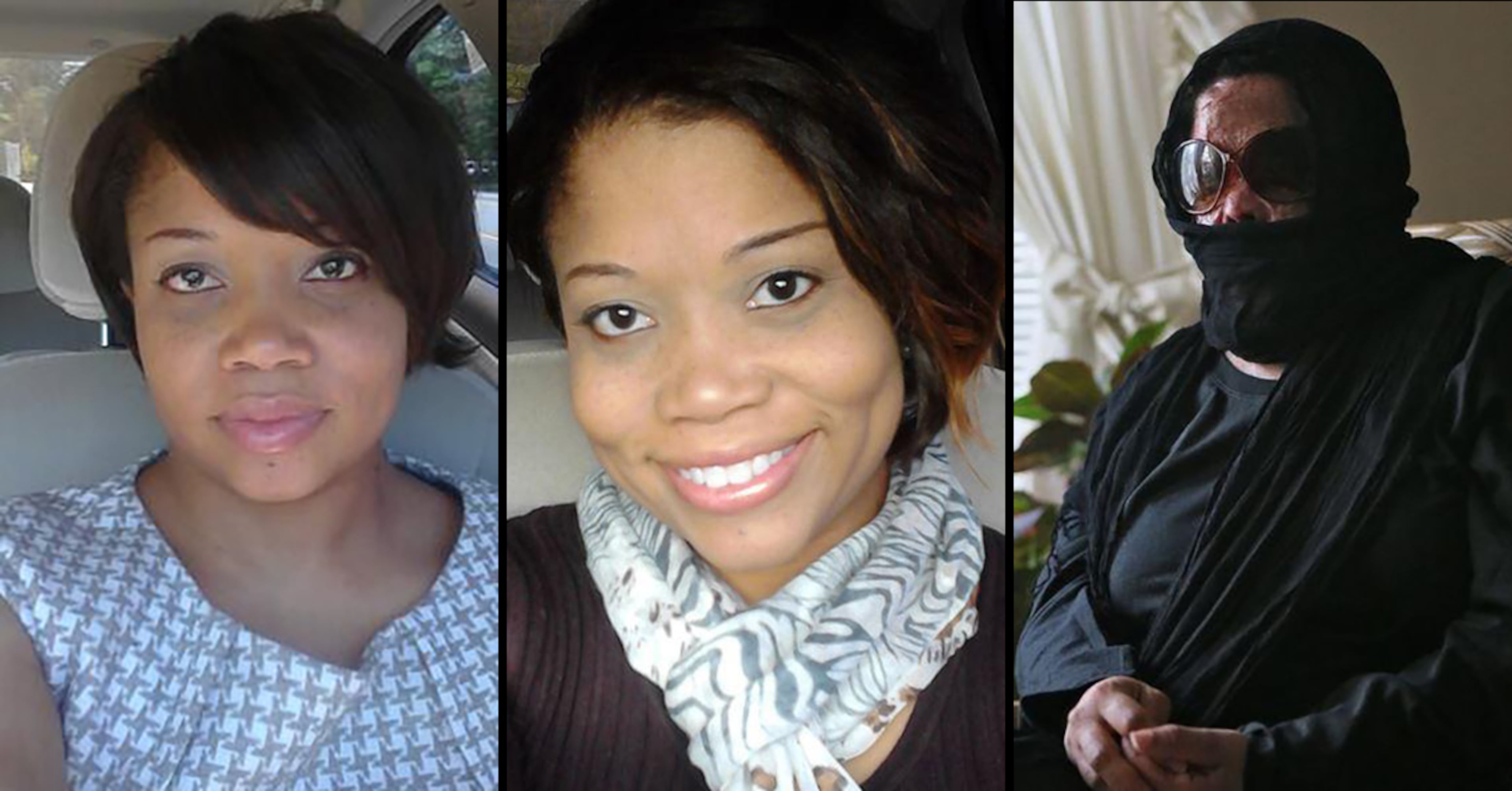 Selfies. Christy Sims in two photos taken just one week before her April 28, 2013 acid attack. For two years after the attack, she hid her face behind a in a veil. “Wearing the veil was a social responsibility,” she said.