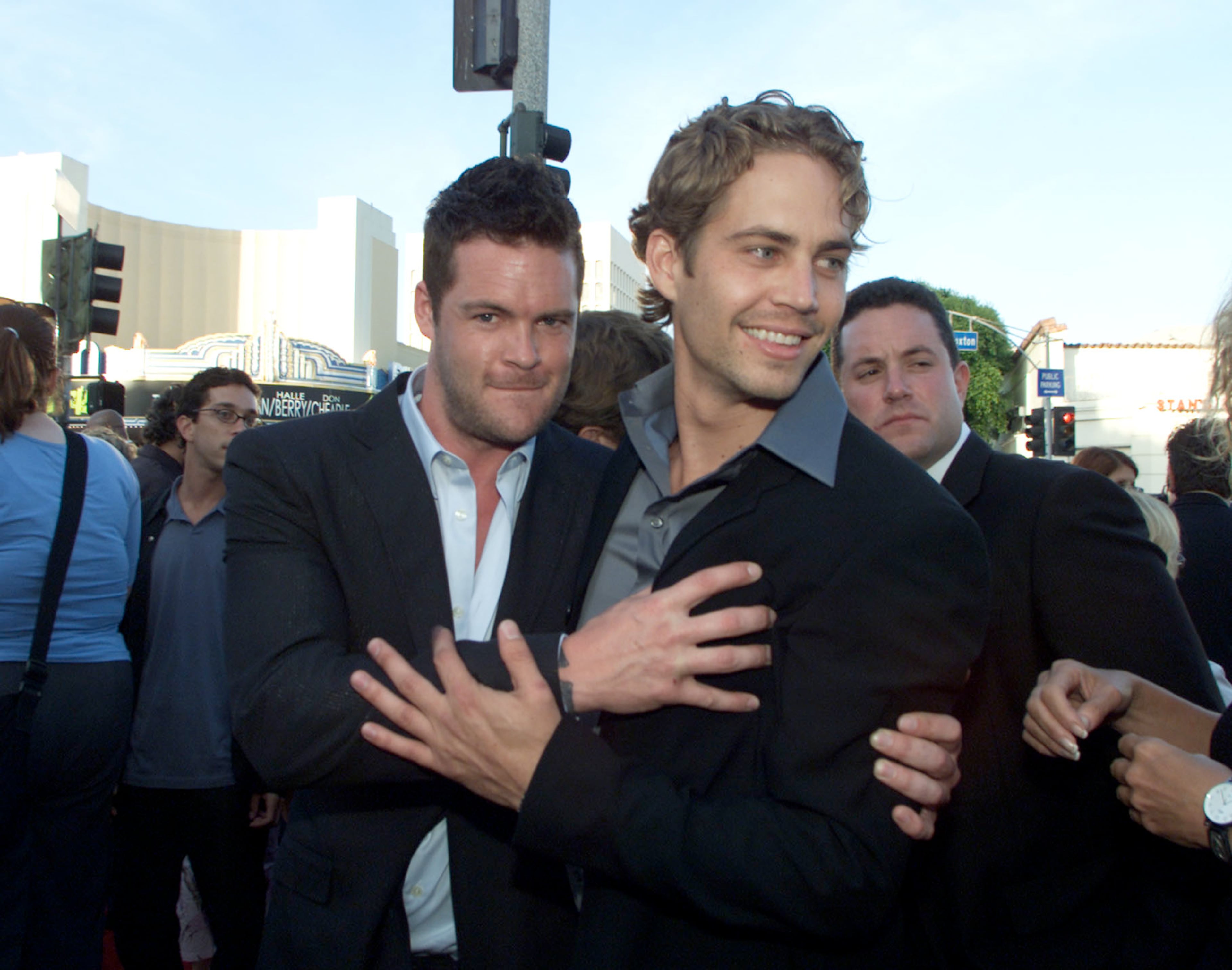 Cast members, Matt Shulze, left, and Paul Walker before the premiere of the film 'The Fast and the Furious' at Mann Village Theatre in Los Angeles, CA., Monday, June 18, 2001.