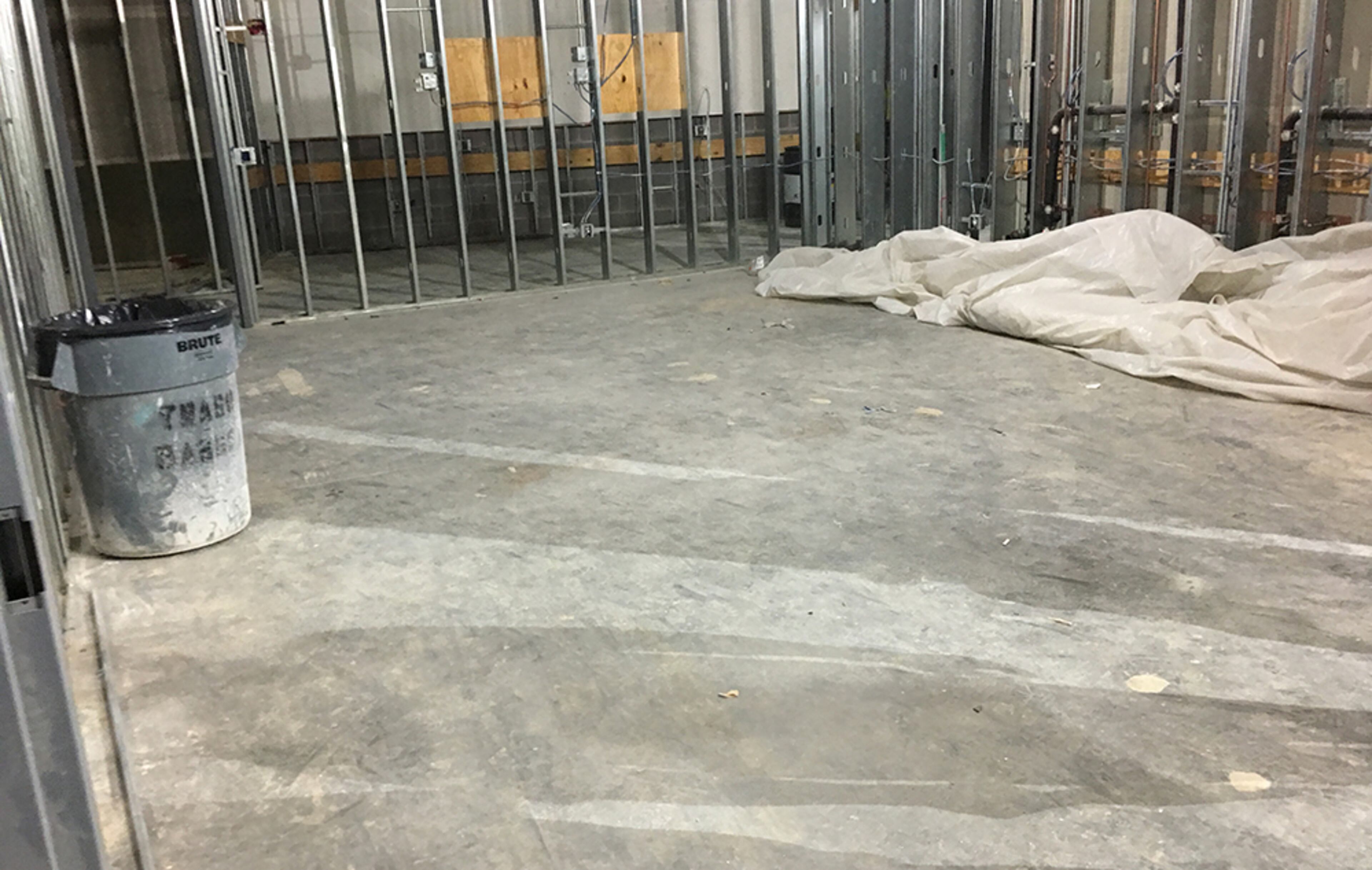 A turf room. This room will have turf installed. It is an area that the players can use to stretch or work with a ball before they take the field.