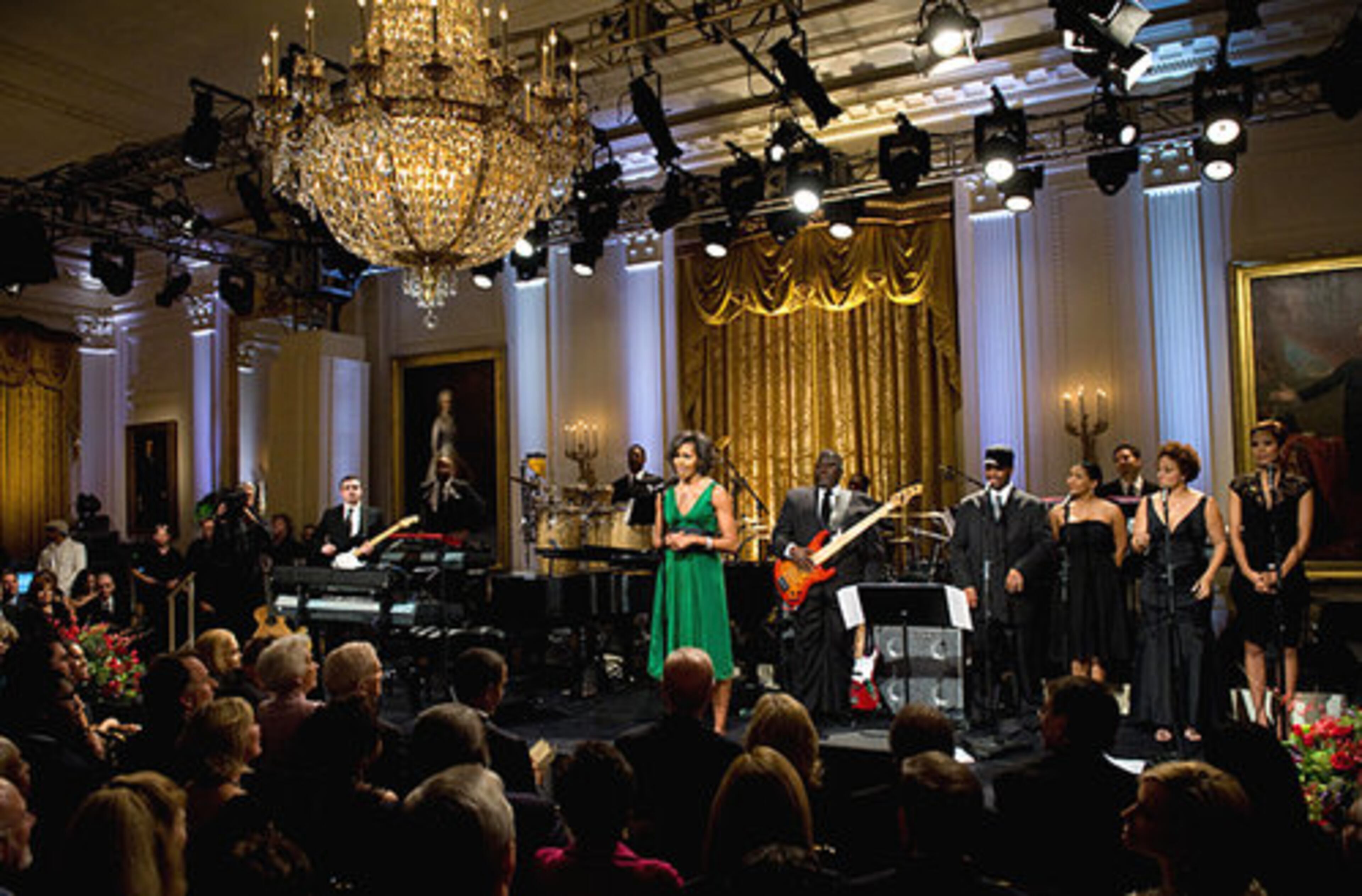 First Lady Michelle Obama speaks during the taping.