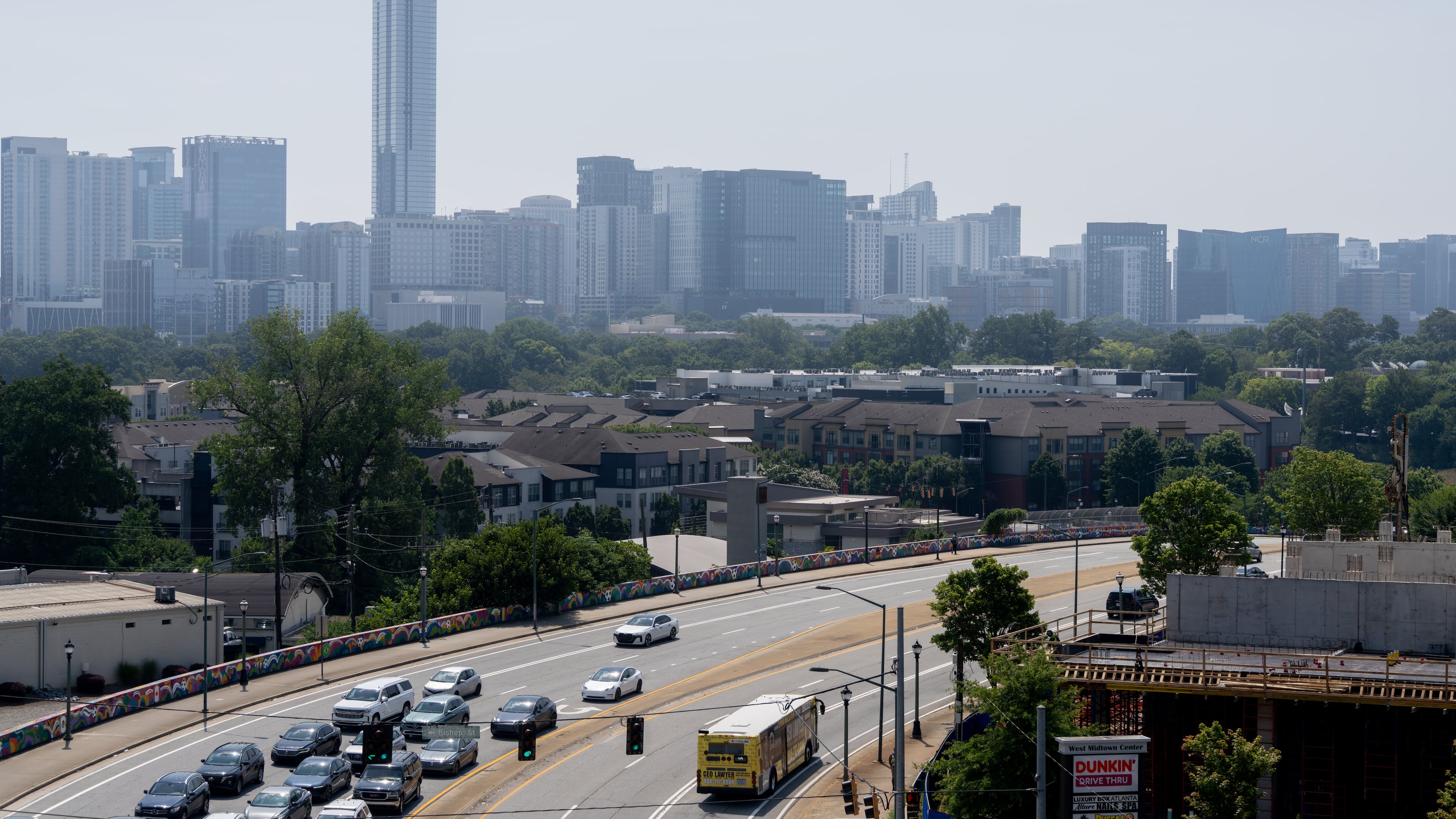 Hazy skies linger above Atlanta on Friday, July 31, 2026. (Ben Hendren for the AJC)