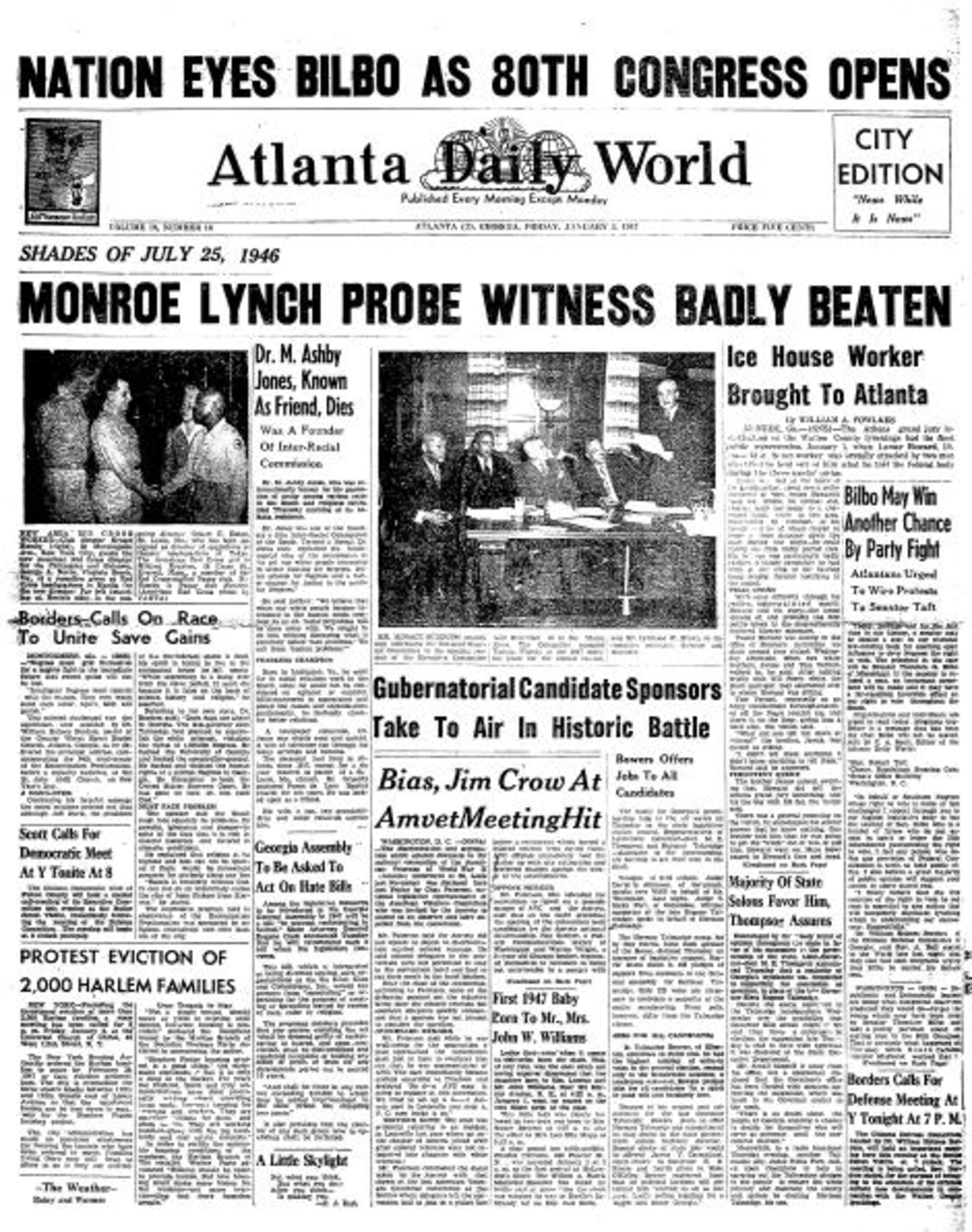 The Daily World provided extensive coverage of the Moore's Ford lynching, a case that has never been solved.