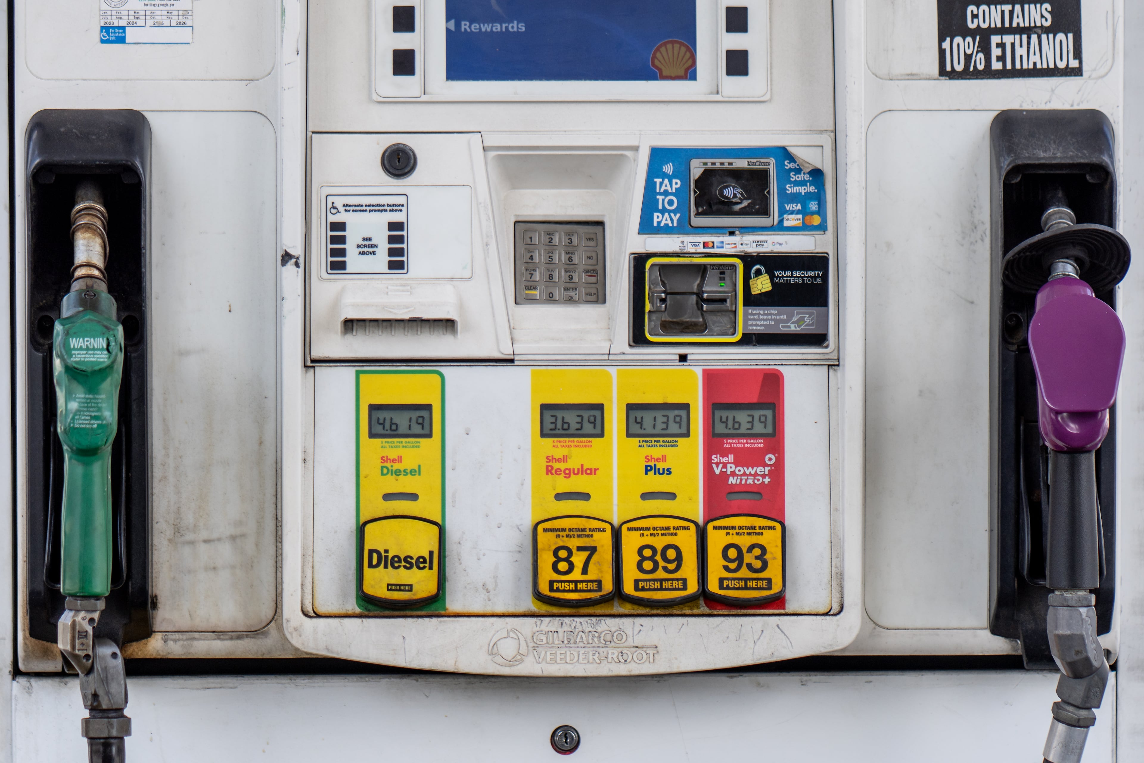 Gas prices at a station on Donald Lee Hollowell Parkway in Atlanta on Monday, June 22, 2026. (Ben Hendren for the AJC)