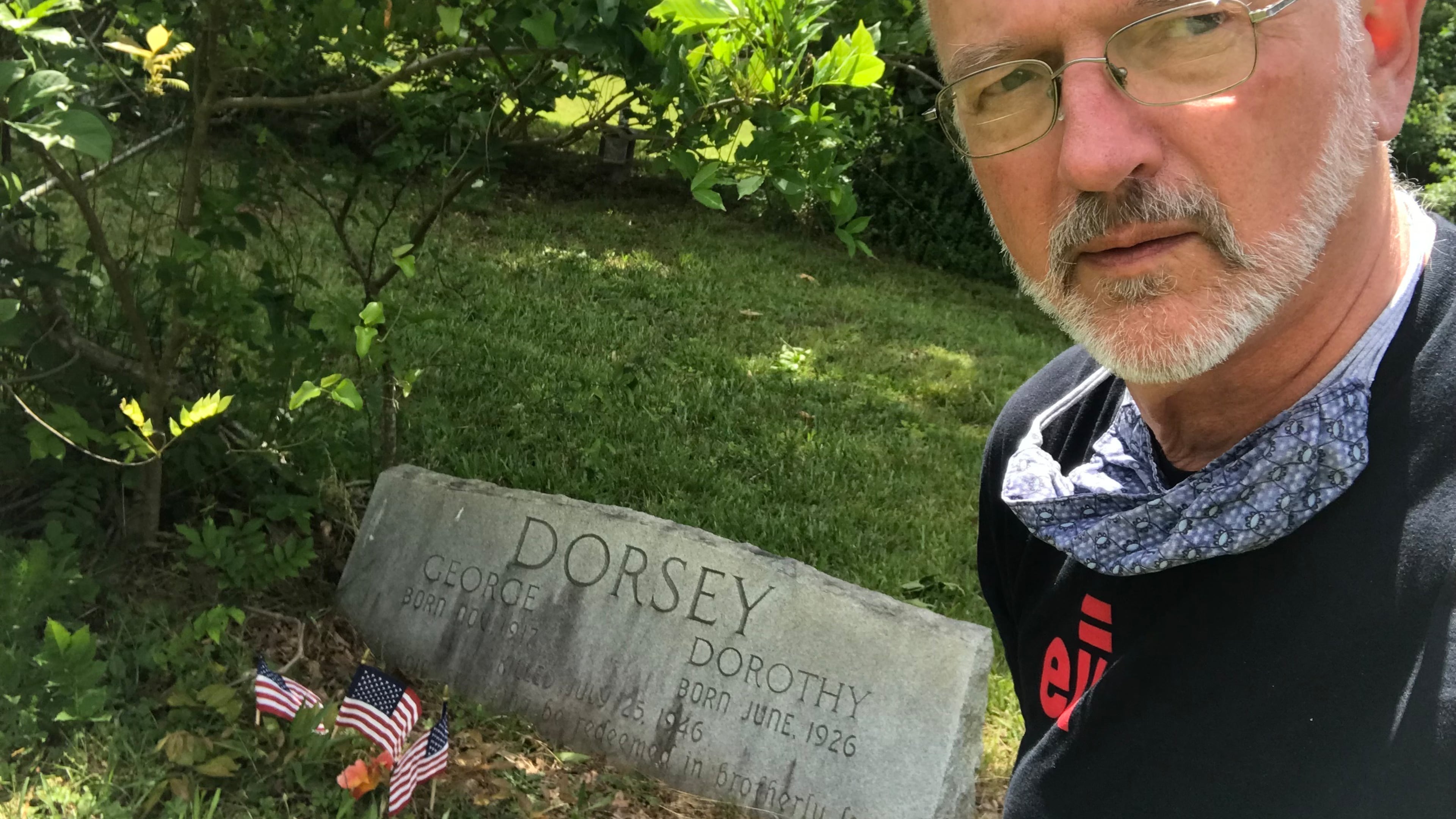 John Cole Vodicka at the gravesite of George Dorsey in Morgan County.