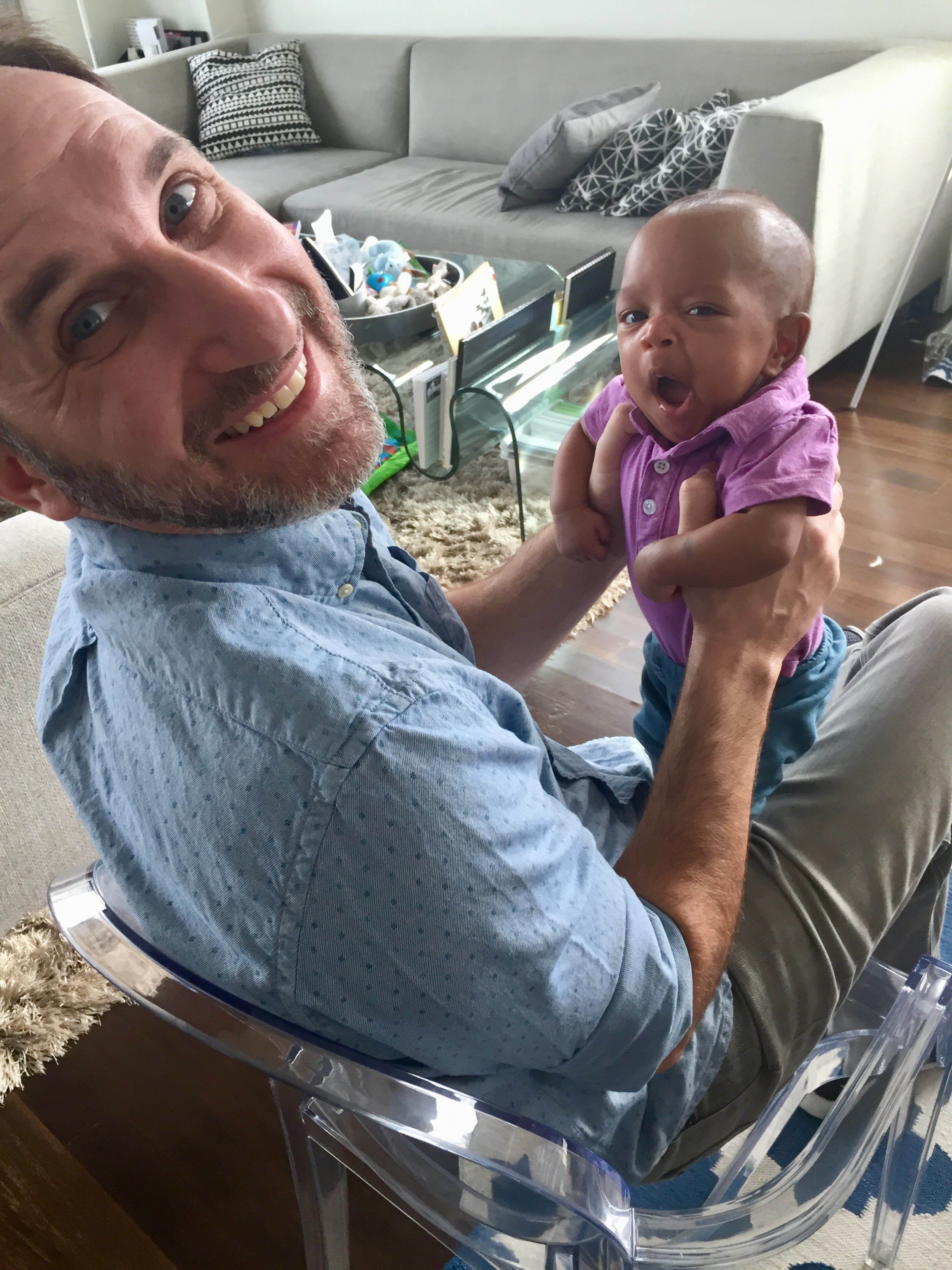 Jonathan Grunberg and son Grady. Grunberg was treated at Grady for a serious accident. He will be participating in the 50-mile-long cycling event Saturday.