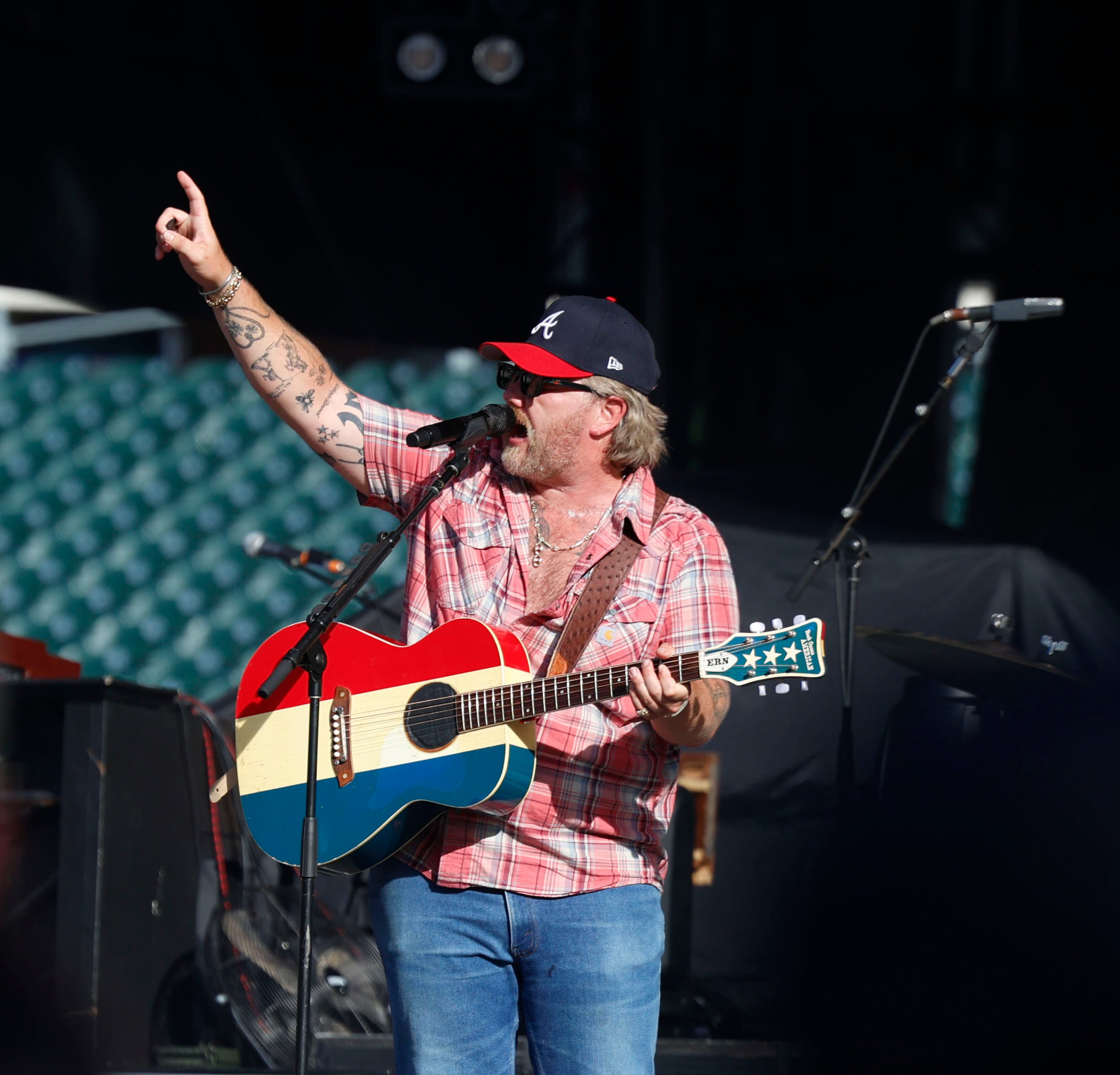 June 13, 2026 - Atlanta, GA: ERNEST performs at the Braves Country Fest, an inaugural, a first of its kind celebration of Braves baseball and country music. He started of his set with hits The Star-Spangled Banner, Gettin' Gone, Boat Named After You. (Akili-Casundria Ramsess/For the AJC)