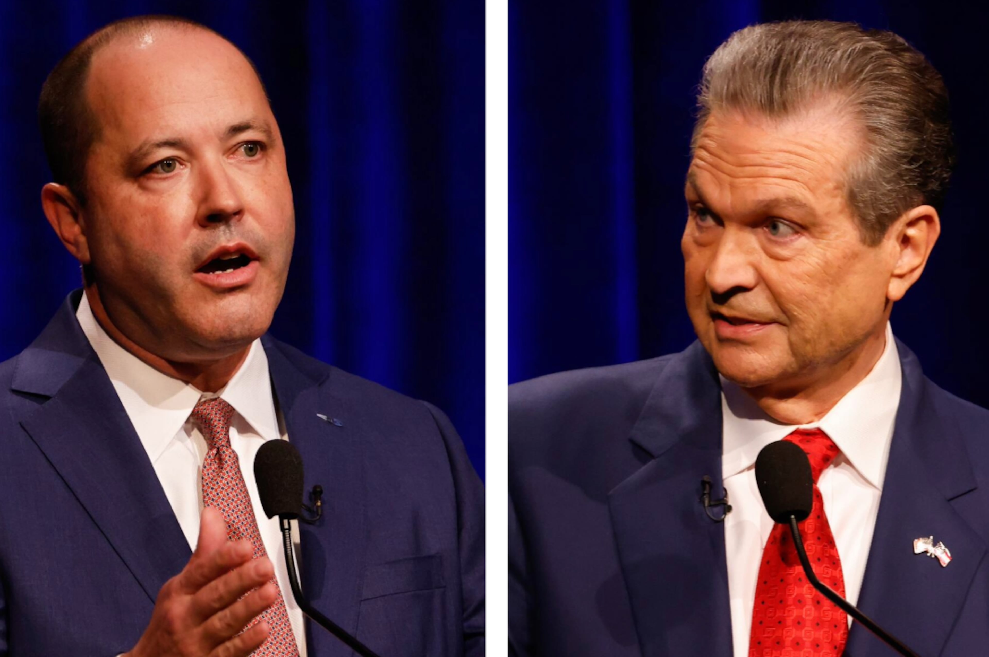 Georgia Attorney General and GOP gubernatorial candidate Chris Carr (left) and Republican rival Rick Jackson. (Arvin Temkar/AJC)