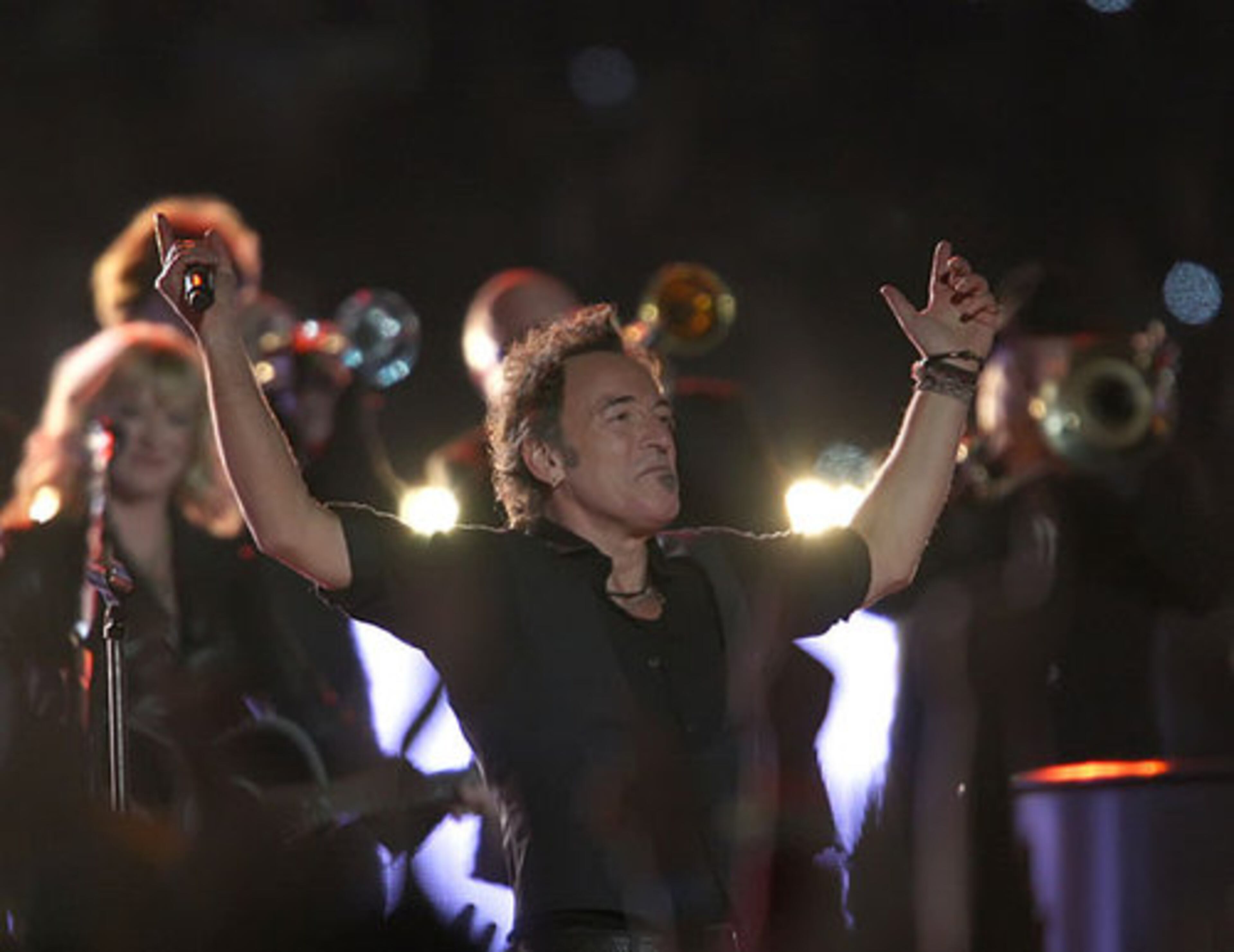 Bruce Springsteen feeling the Super Bowl love at Raymond James Stadium in Tampa.
