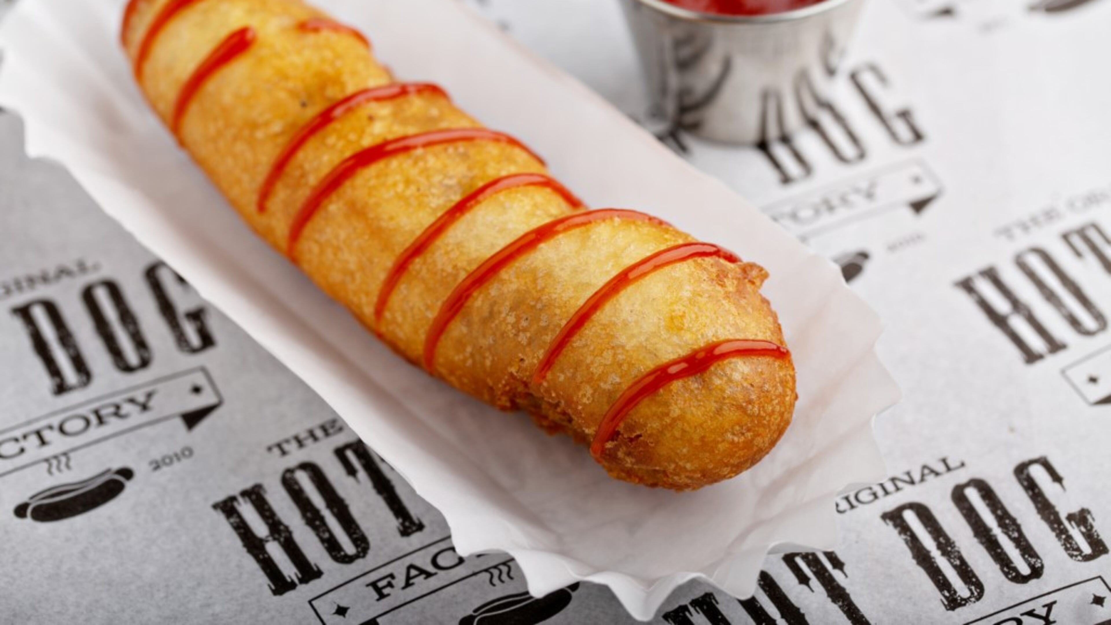 Corn Dog from the Original Hot Dog Factory. Courtesy of the Original Hot Dog Factory