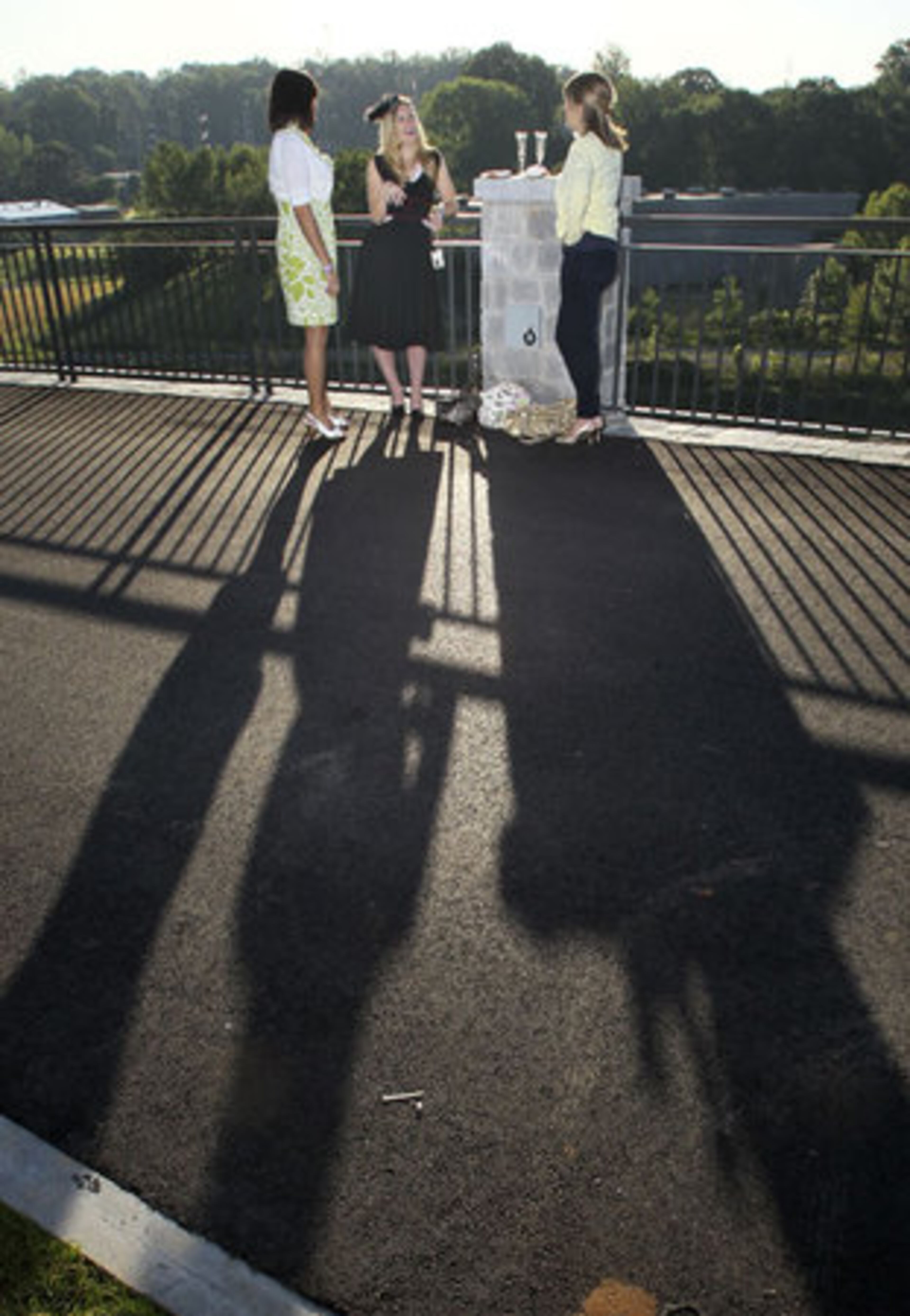 Lyndsey Klempay, left, Meredith Alfrey and Sarra Everett had drinks while overlooking the park as they discussed Alfrey's upcoming wedding in July.