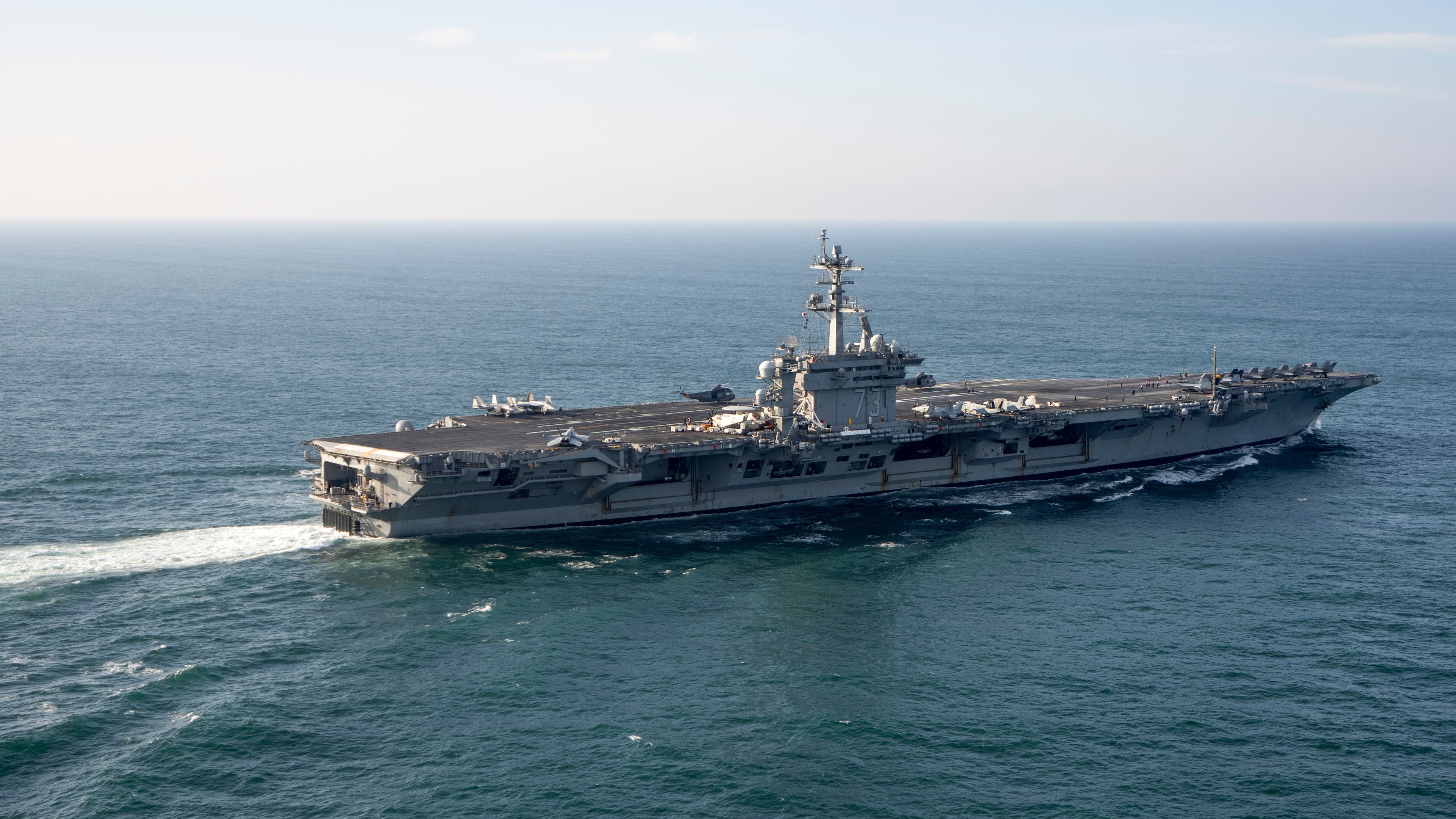 FILE - The USS George Washington aircraft carrier is pictured off the coast of Argentina, May 30, 2024.(AP Photo/Victor R. Caivano, File)