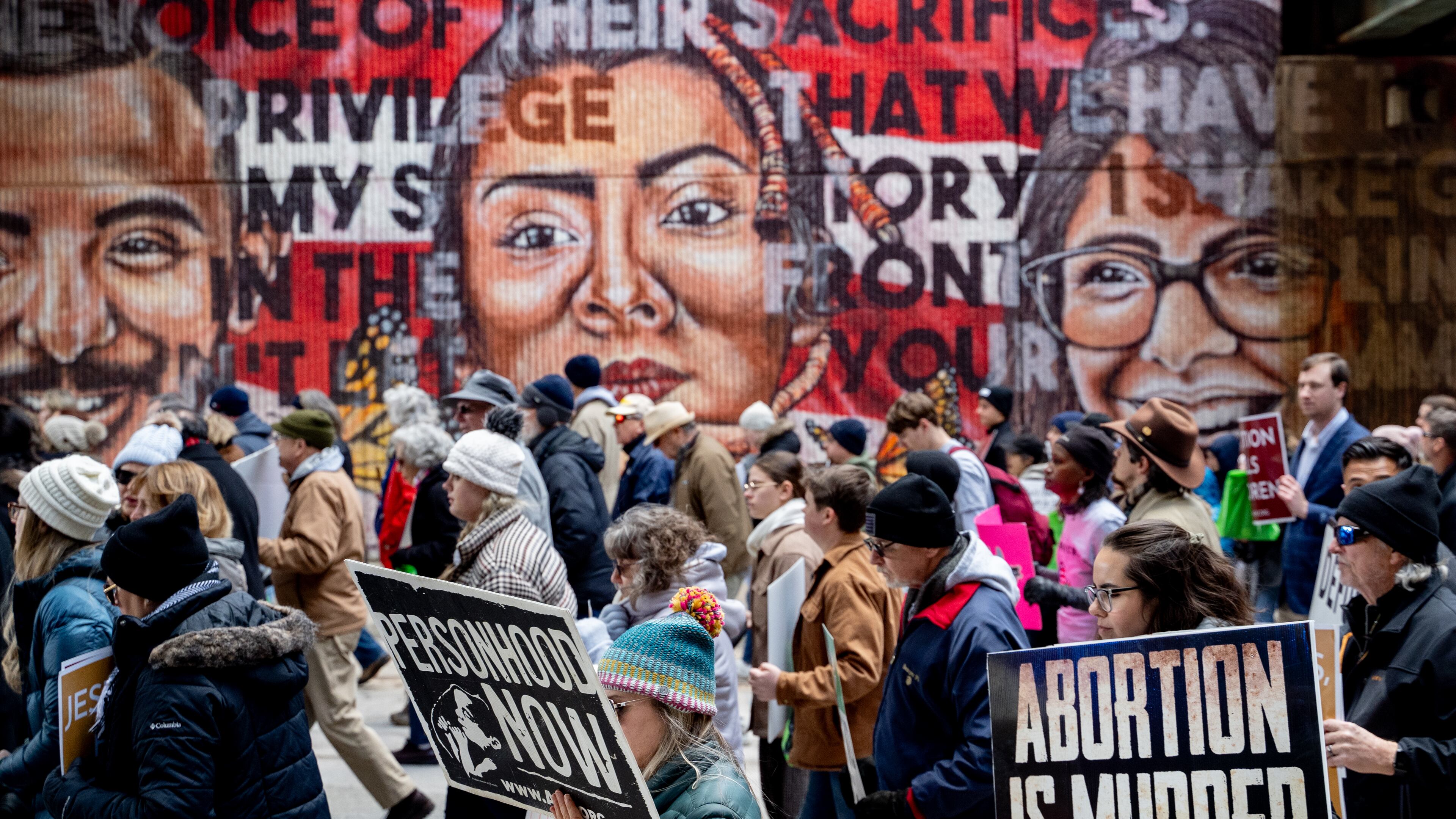 Georgia Right To Life holds a silent march in the streets of downtown Atlanta to commemorate the anniversary of the 1973 Supreme Court ruling in Roe v Wade on Friday, Jan. 24, 2025 (Ben Hendren for the Atlanta Journal-Constitution)