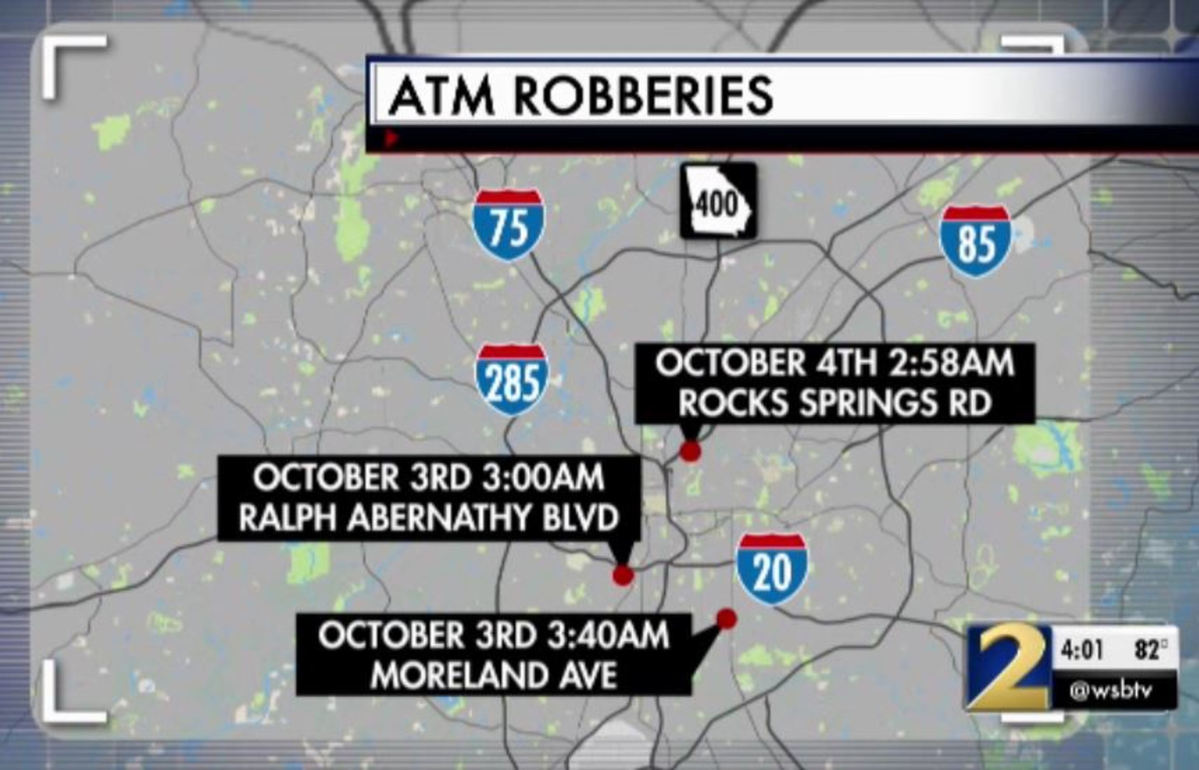 Robberies in these areas may be linked to the same people, police said. (Credit: Channel 2 Action News)