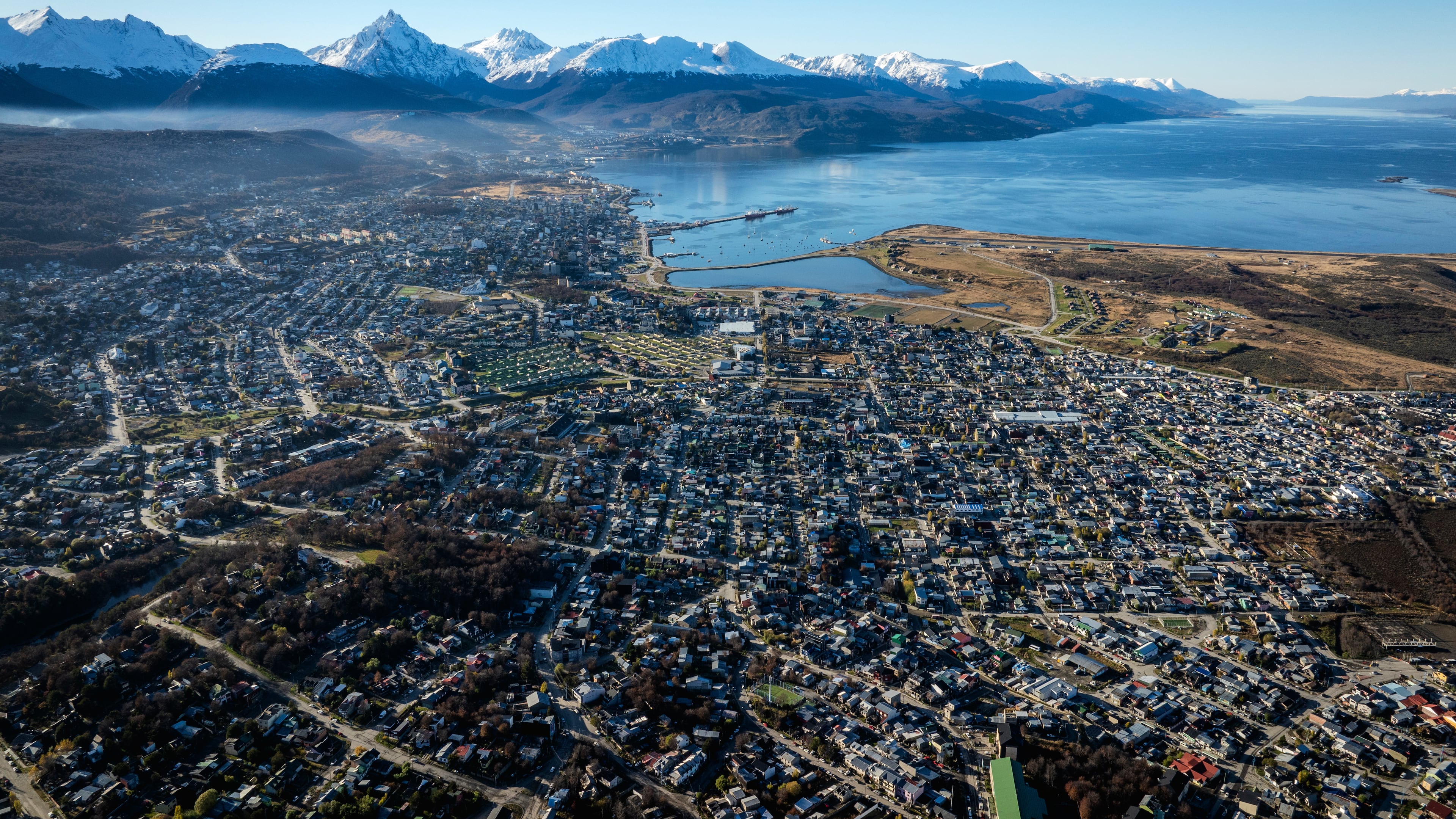 An aerial view of Ushuaia, Argentina, Friday, May 8, 2026. (AP Photo/Joel Reyero)